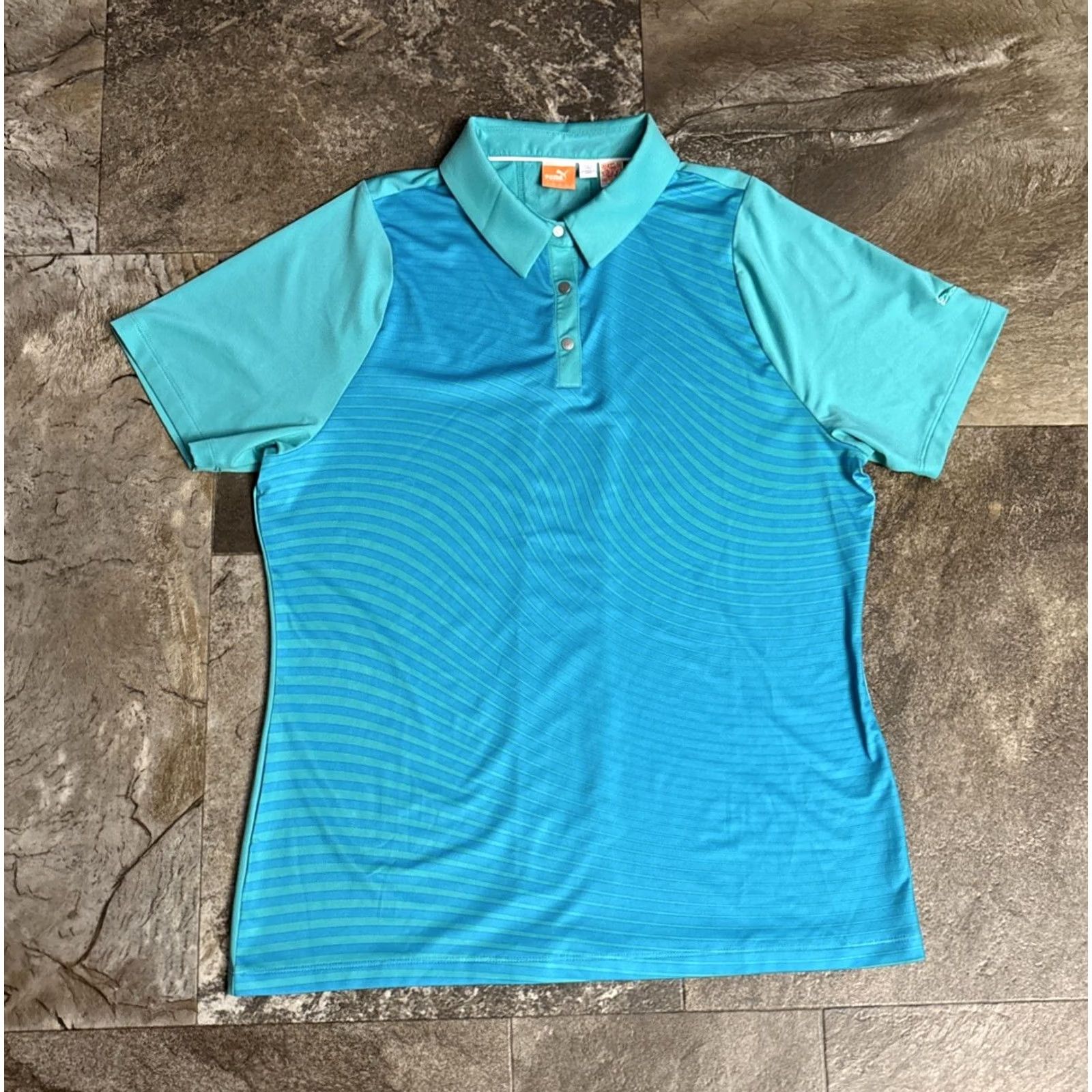 Puma Puma CoolCELL Polo Shirt Womens L Green Teal Snap Golf Performance Top 539 Size L / US 10 / IT 46 - 2 Thumbnail
