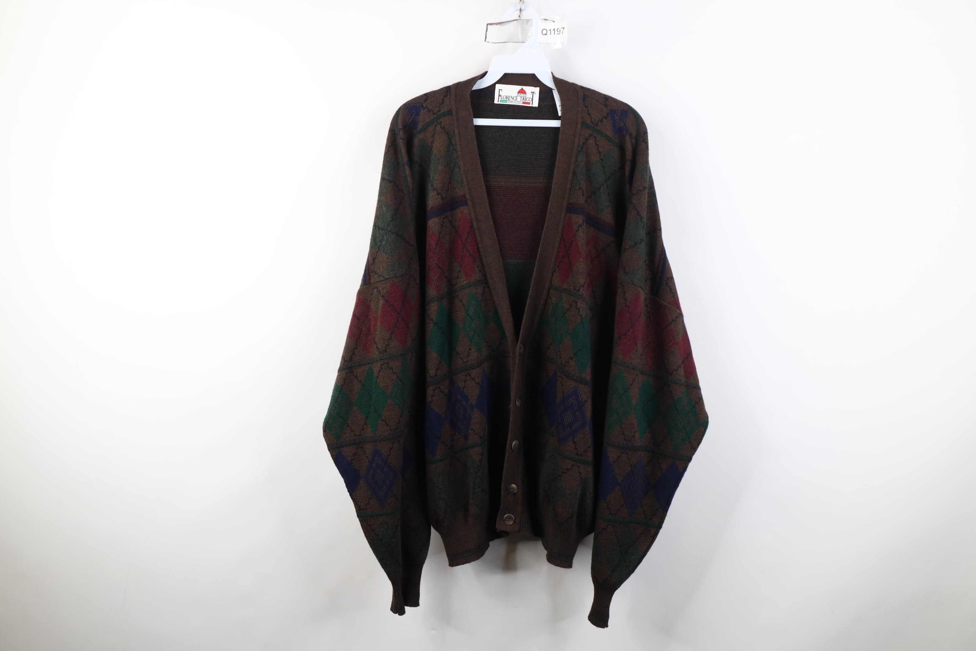 Vintage Vintage 90s Streetwear Knit Argyle Diamond Cardigan Sweater Size US XXL / EU 58 / 5 - 1 Thumbnail