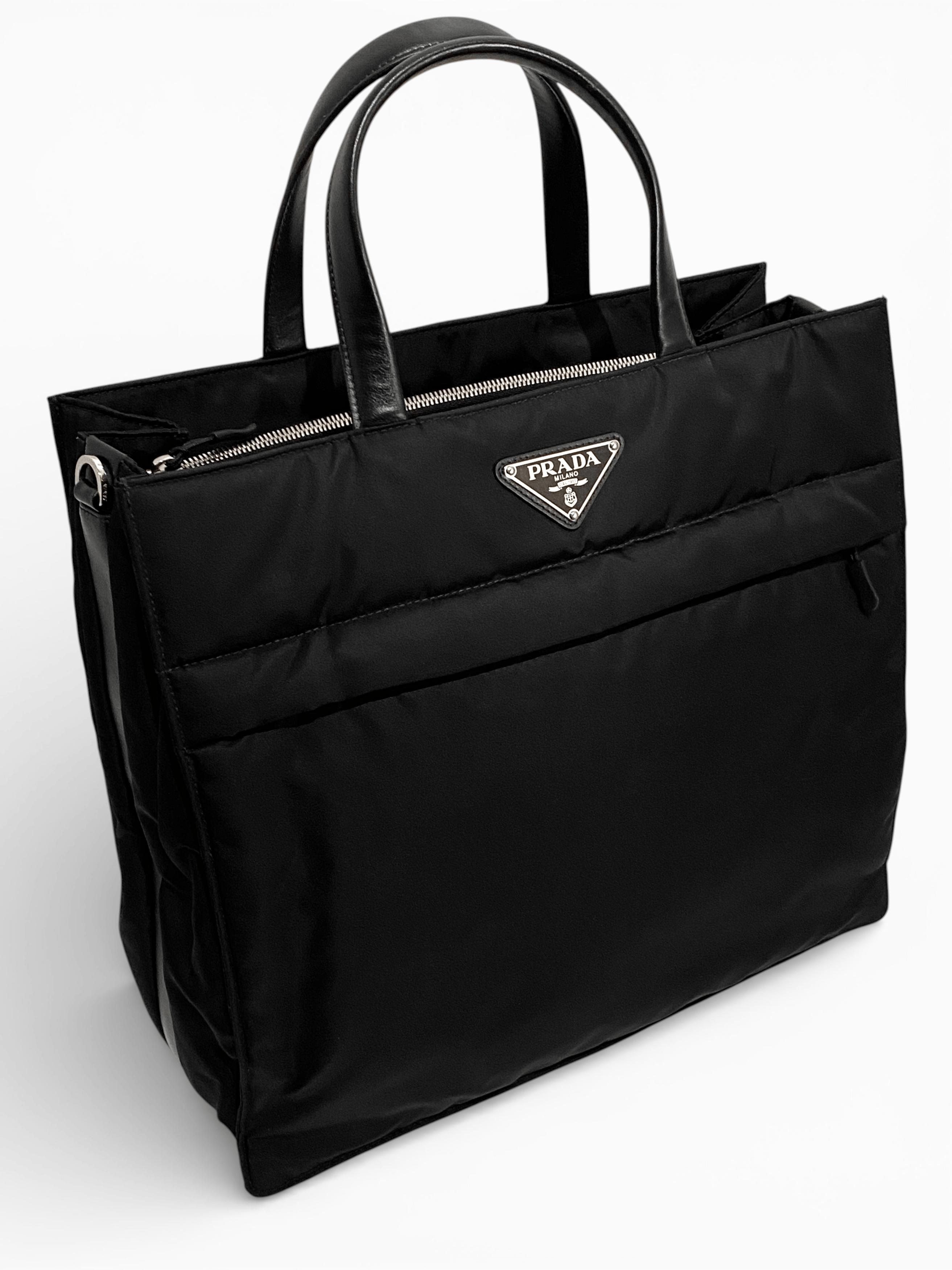 Prada Prada Triangle Logo Re Nylon Leather Hand Tote Large Bag Size ONE SIZE - 2 Thumbnail