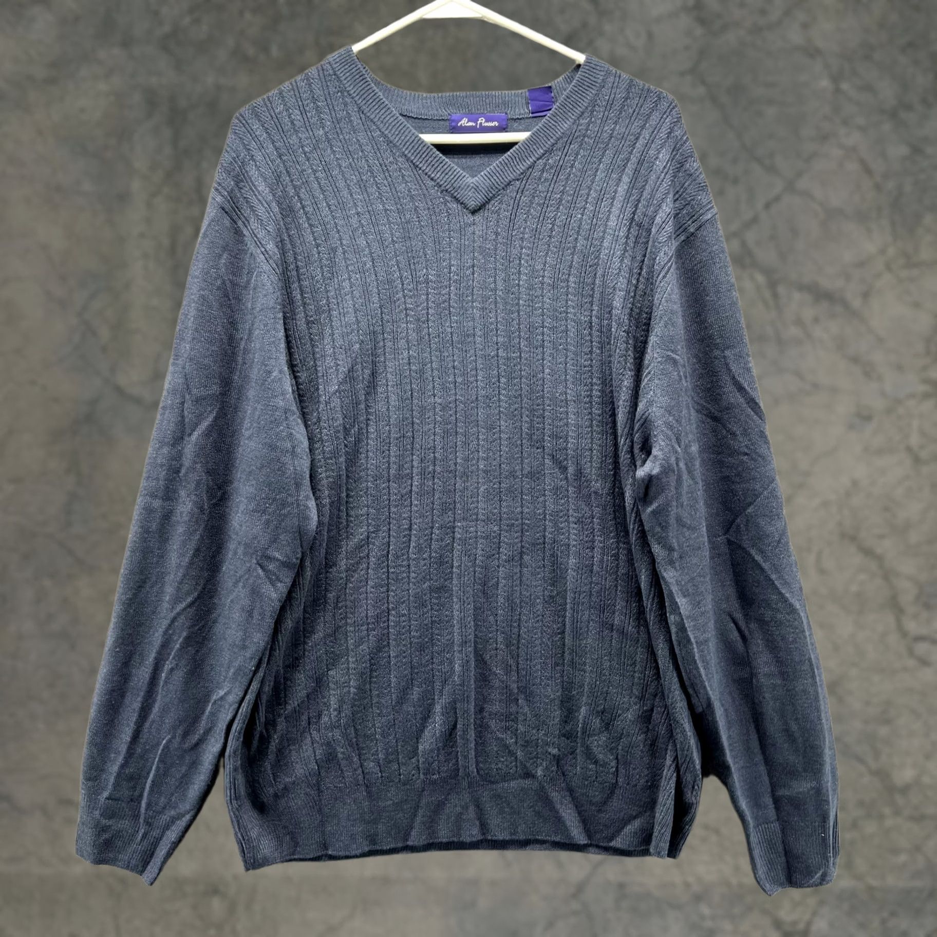 Vintage Alan Flusser Sweater Mens XL Gray V-Neck Cable-Knit Long Sleeve Pullover Size US XL / EU 56 / 4 - 1 Thumbnail