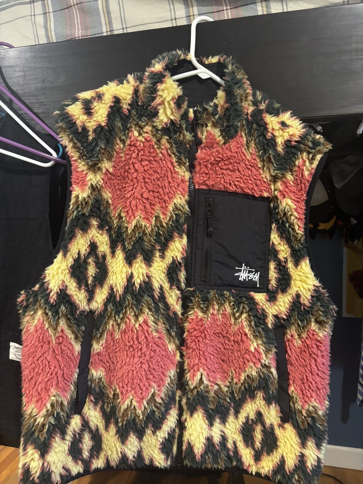 image of Stussy Fillmore Sherpa Vest “Mustard” in Yellow, Men's (Size 2XL)