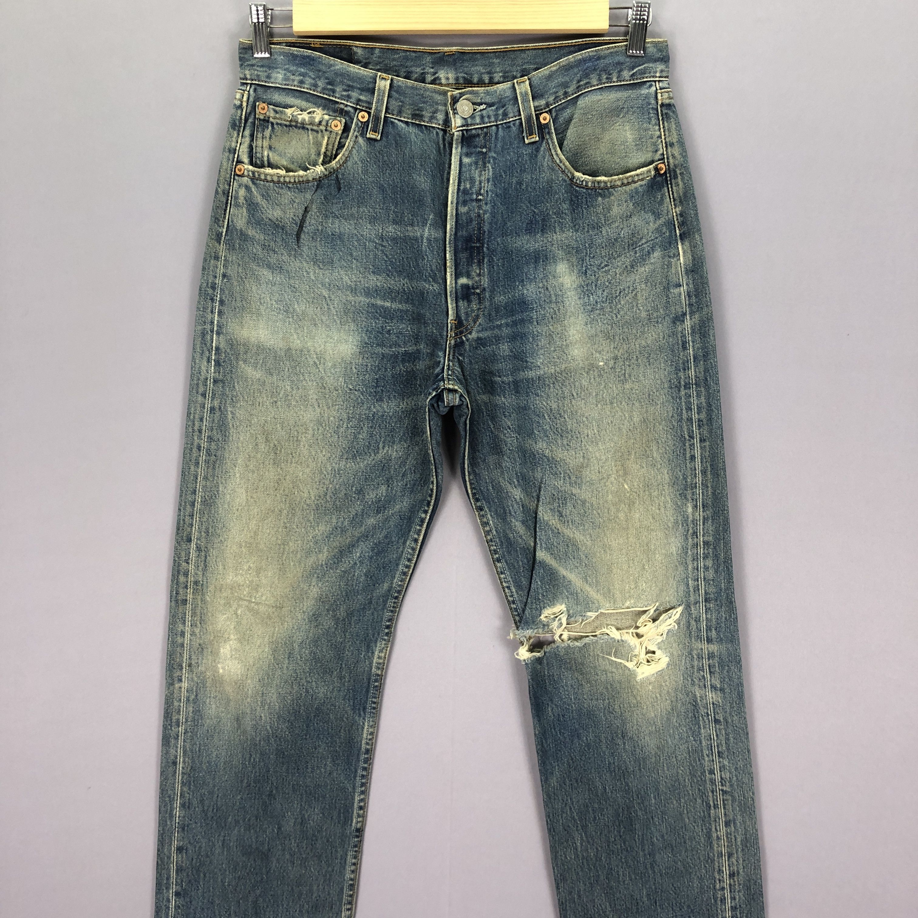 Levi's Vintage 90s Levis Distressed Jeans Levis 501 Mud Dirty Denim Size US 30 / EU 46 - 3 Thumbnail