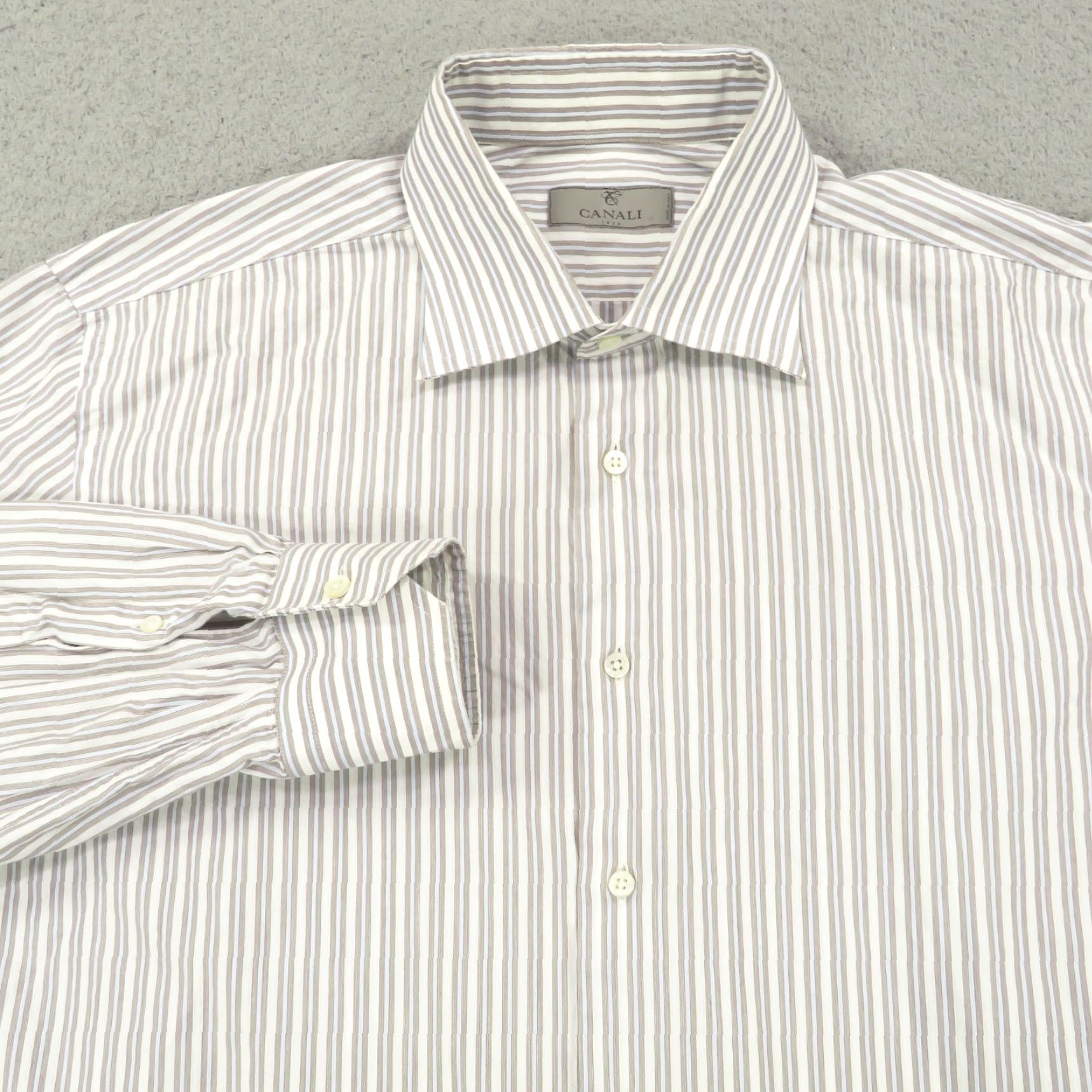 Canali VINTAGE Canali 1934 Shirt Men 17.5 44 White Grey Light Blue Stripe Long Sleeve Button Up Size US XXL / EU 58 / 5 - 4 Thumbnail
