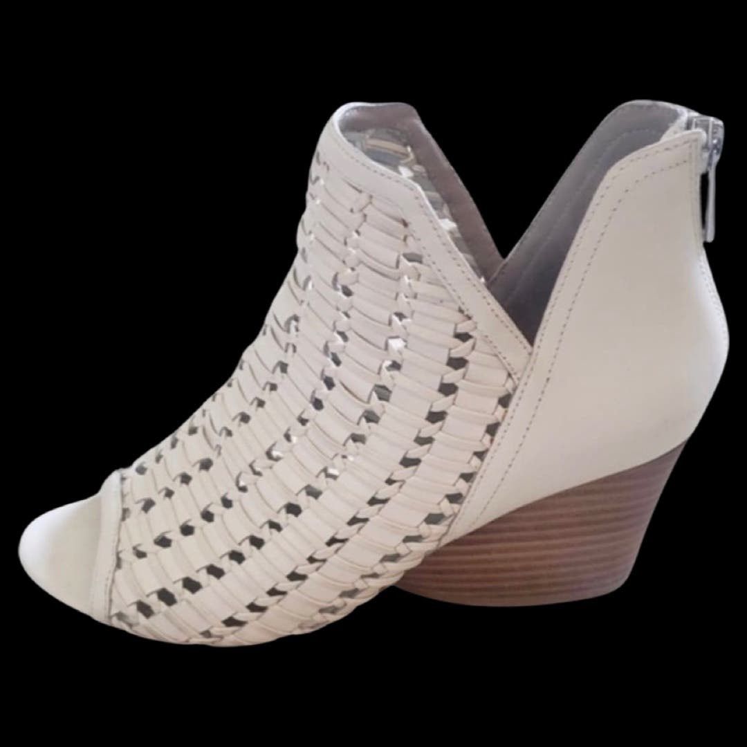 image of Donald J Pliner Donald Pliner White Open Toe Leather Woven Booties 7 New Box, Women's
