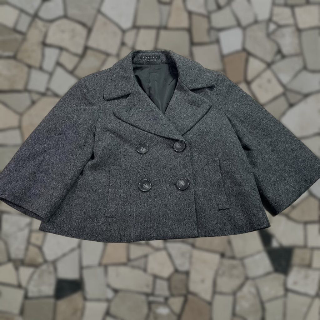 Theory Theory Coat Womens Medium Gray Wool Blend Cropped Pea Jacket 3/4 Sleeve Size M / US 6-8 / IT 42-44 - 1 Thumbnail