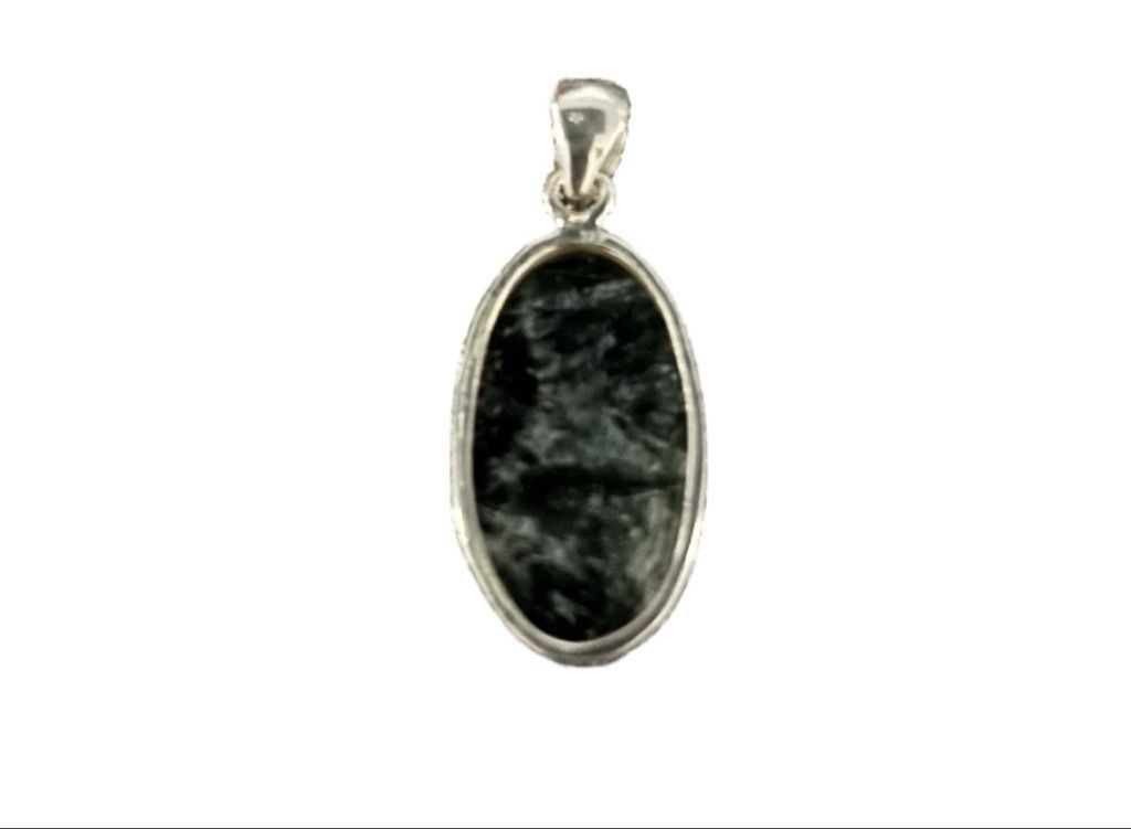 Other GREEN SERAPHINITE NATURAL GEMSTONE 925 SS PENDANT 1.7" Size ONE SIZE - 4 Thumbnail