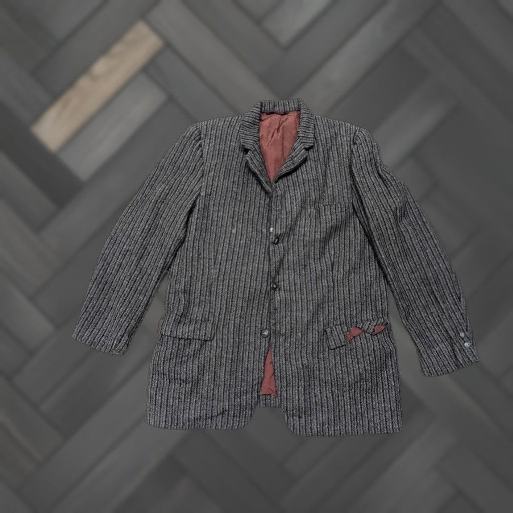 Vintage VINTAGE Penney's Blazer Shirt Mens 40S Gray Striped Wool Distressed 1900s 40S Wool Blend Three-Button Peak Lapel Size 40R - 1 Thumbnail