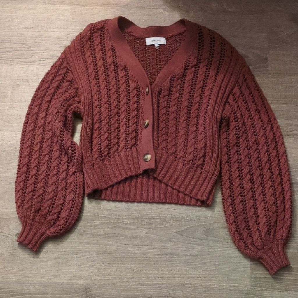 John + Jenn Brown Oversized Crop knit Chunky Cardigan Sz Med