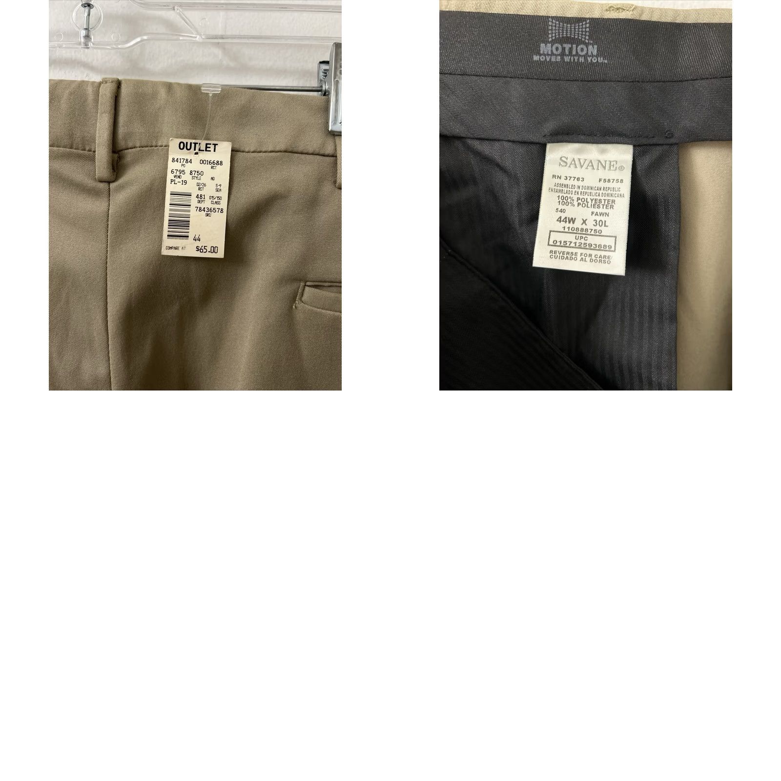 Savane Savane Motion Pants Mens 44x30 Beige Pleated Cuffed Straight Leg NWT 0 MSRP Size US 44 / EU 60 - 9 Thumbnail