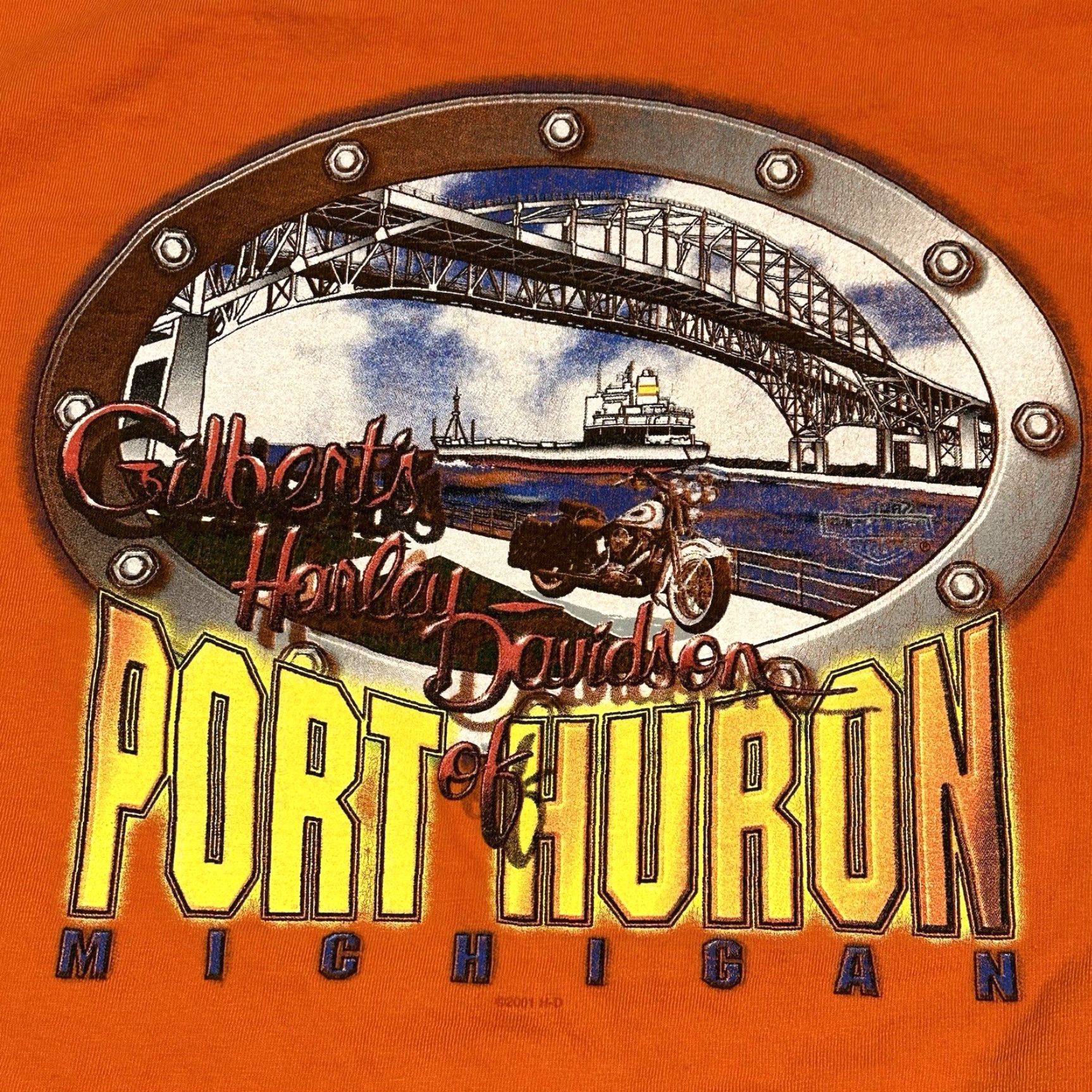 Harley Davidson VINTAGE Harley-Davidson American Legend Tee Port of Huron Michigan Graphic Men’s Medium Orange USA MADE Shirt Size US M / EU 48-50 / 2 - 2 Thumbnail