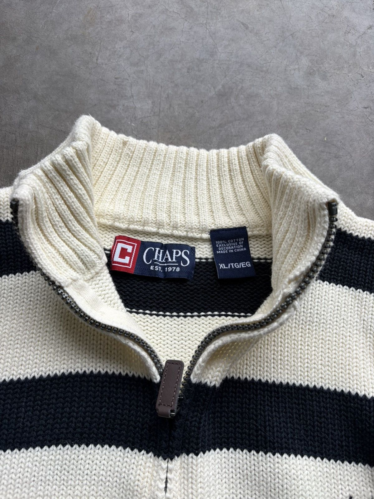 Chaps Chaps Cream/Black 1/4 Zip Cotton Preppy Mens Pullover 1990s Size US XL / EU 56 / 4 - 3 Thumbnail
