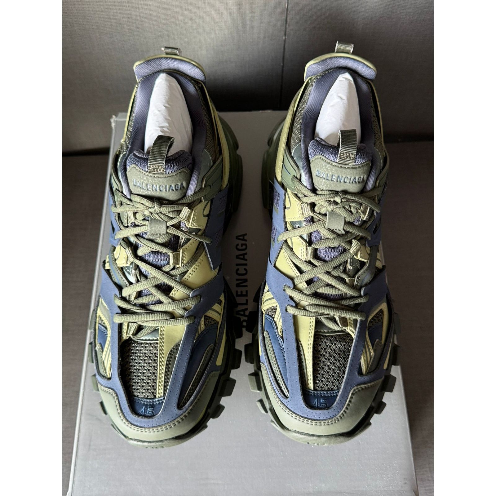 Balenciaga o1alis0126 Tricolor Mesh Rubber Track Sneaker Kaki/Dark Grey Size US 12 / EU 45 - 2 Thumbnail