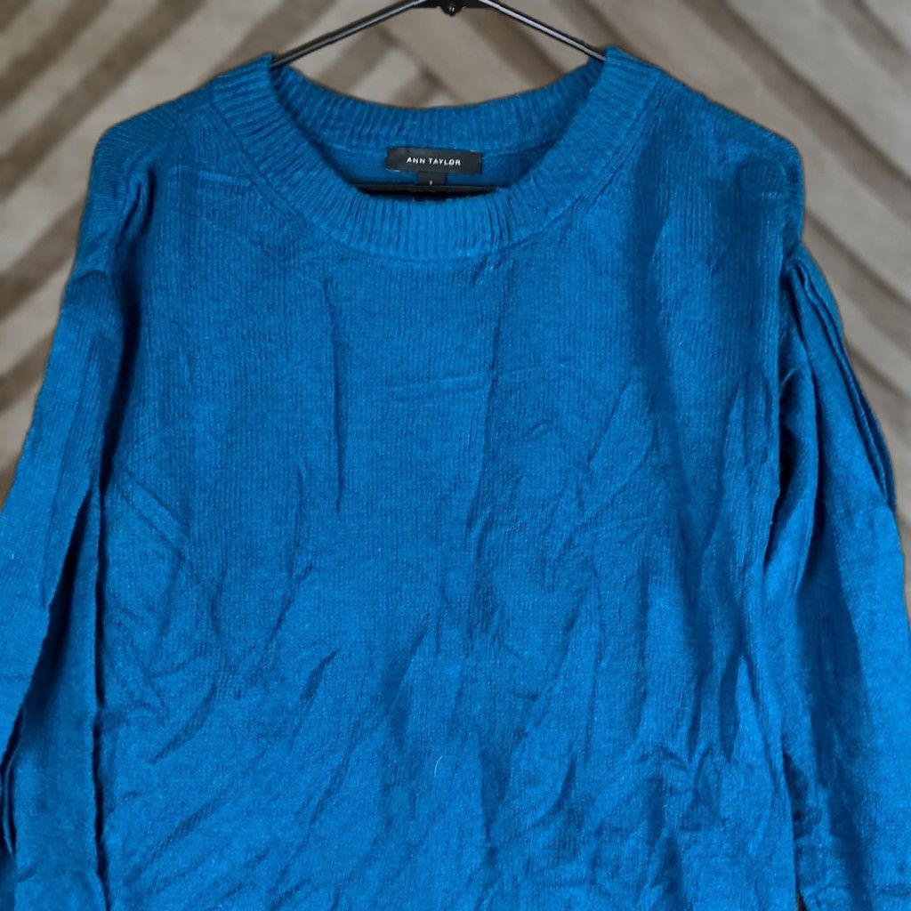 Ann Taylor Ann Taylor Womens Sweater Blue Crew Neck Shoulder Wrap Knit Wool Blend Small Size S / US 4 / IT 40 - 1 Thumbnail