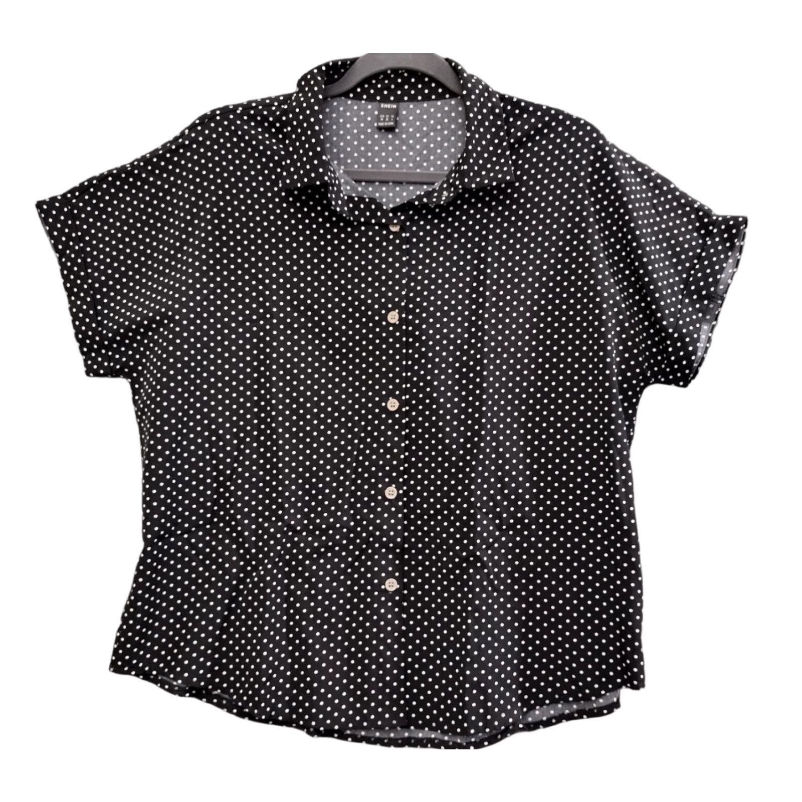 Shein Shein Women’s Button Up Blouse Shirt Poka Dot Black/White Size M Size M / US 6-8 / IT 42-44 - 1 Thumbnail