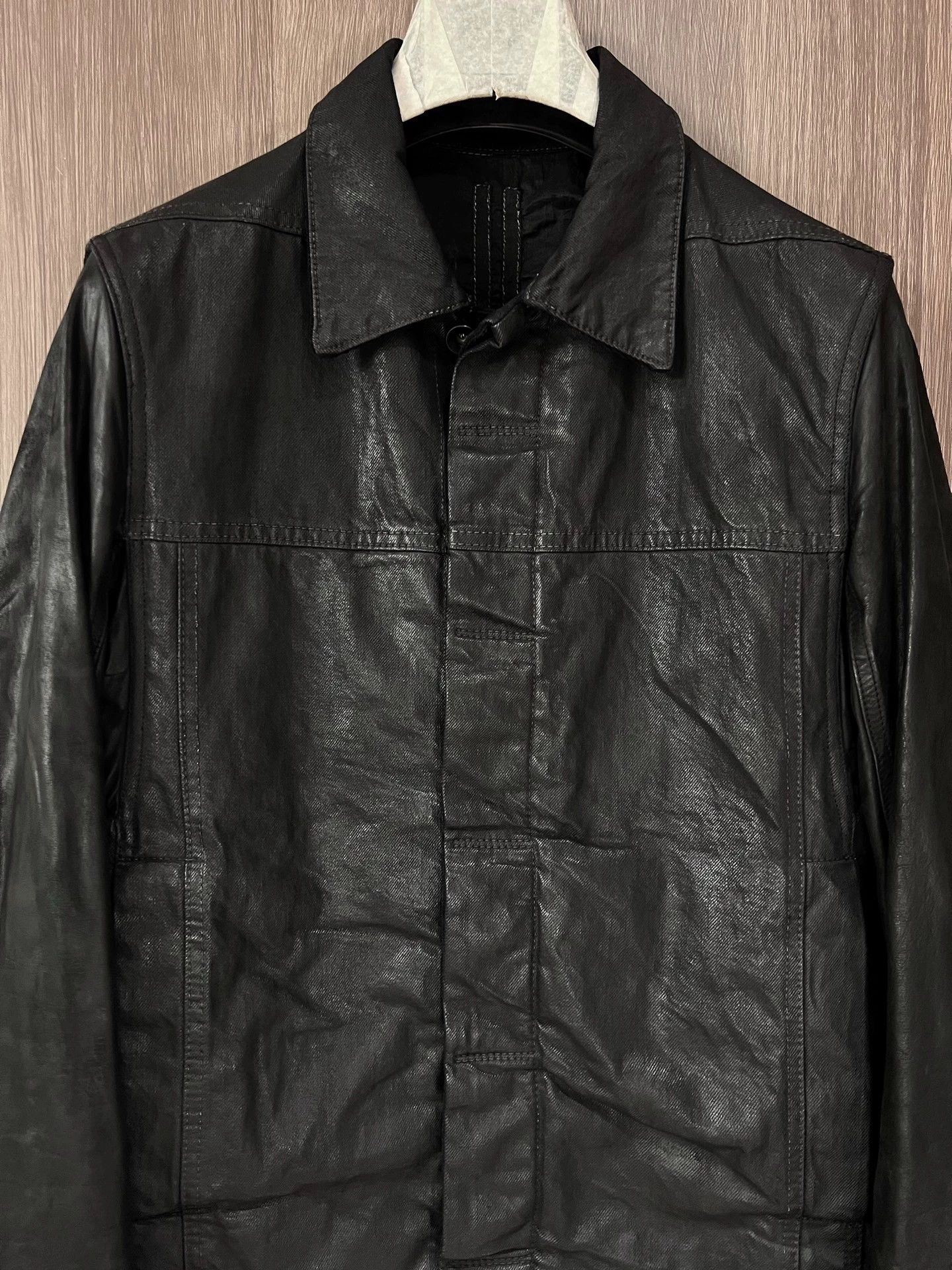 Rick Owens Rick Owens waxed leather-sleeved denim jacket Size US S / EU 44-46 / 1 - 4 Thumbnail