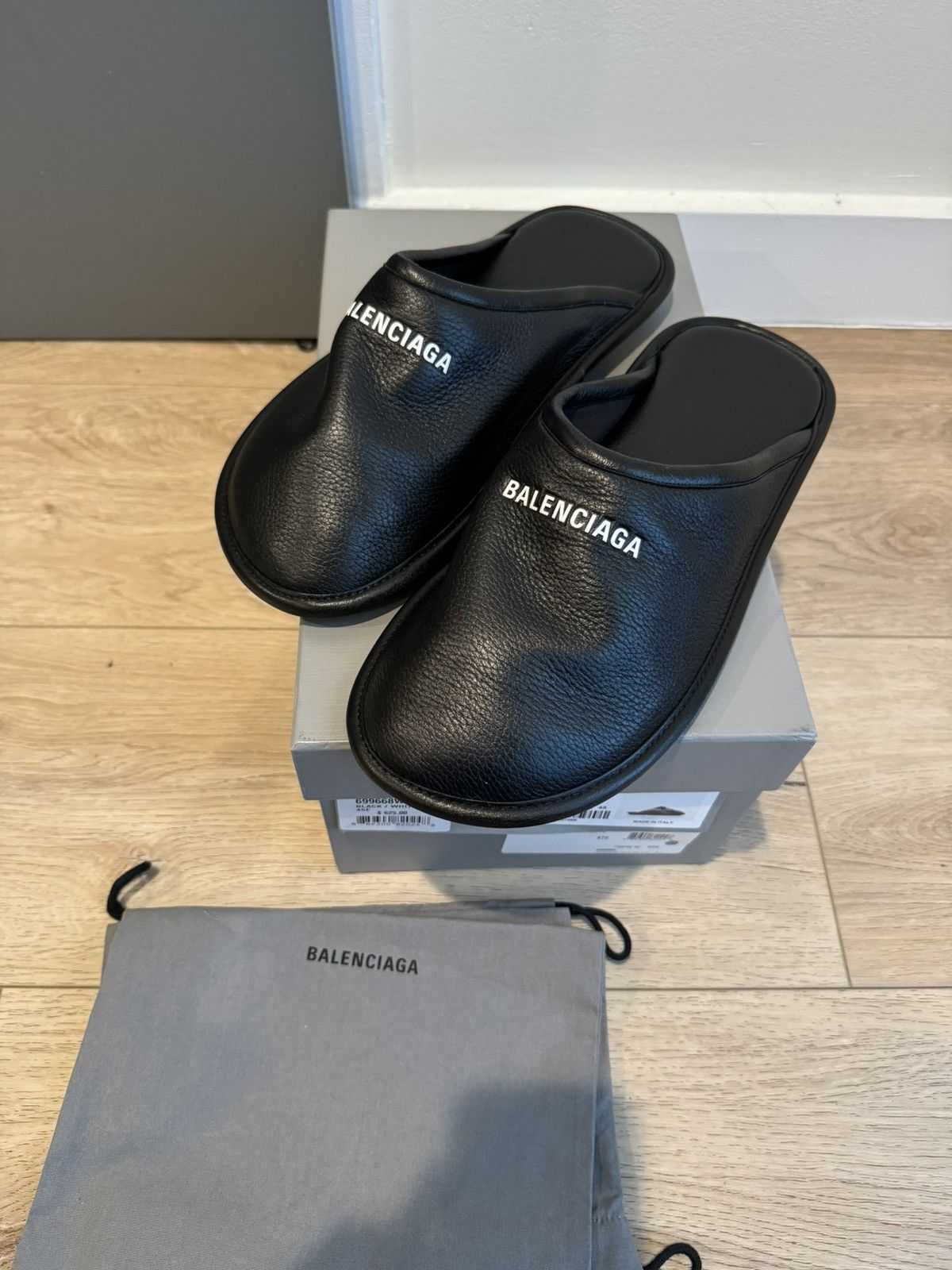 25SS new/BALENCIAGA シティレザーミュール Mule Black Balenciaga Black Leather Square Toe Foldable Mule Heels Size