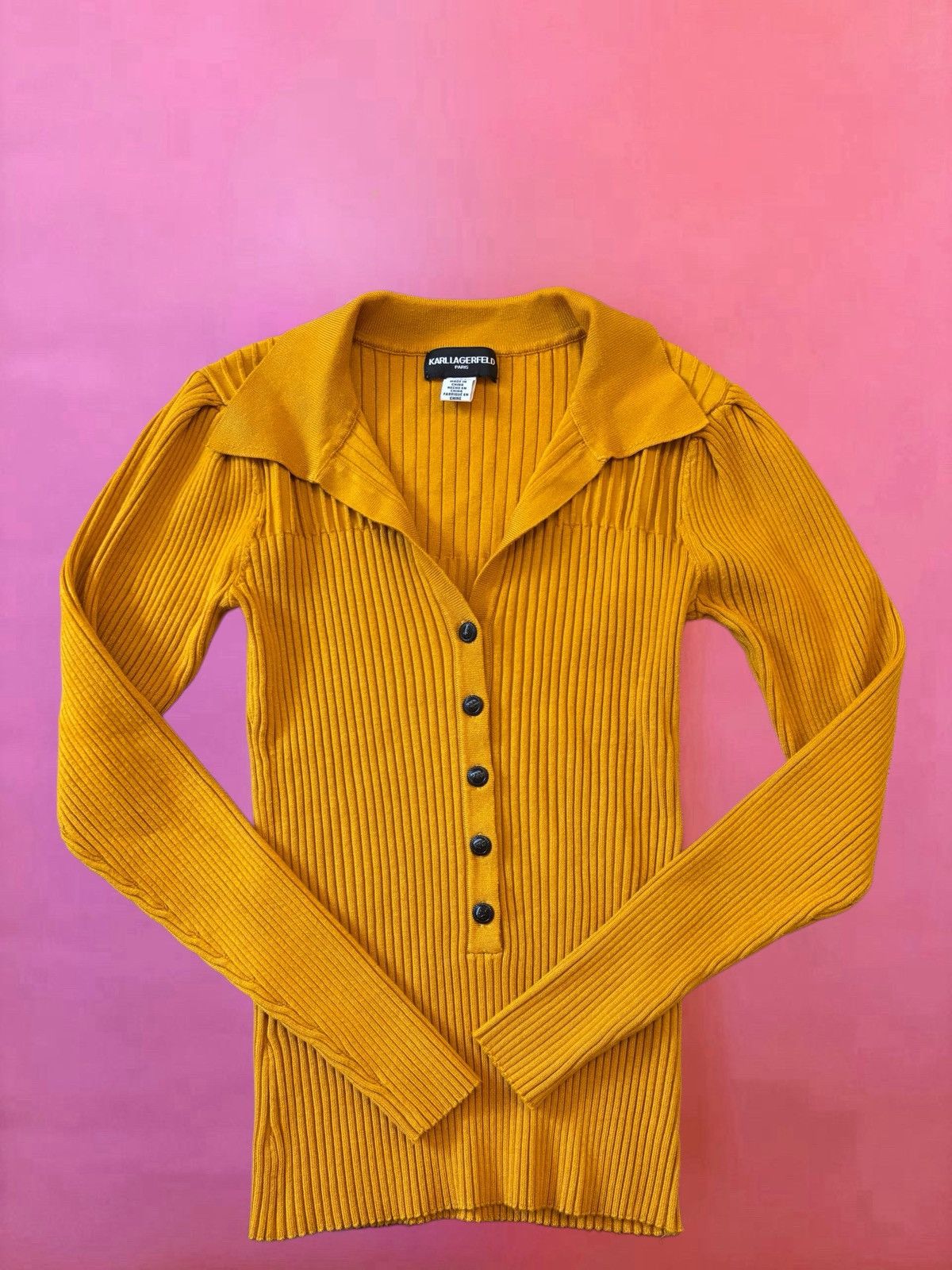 Karl Lagerfeld Karl Lagerfeld Paris Yellow Ribbed Collar Blouse - XS Size XS / US 0-2 / IT 36-38 - 10 Thumbnail
