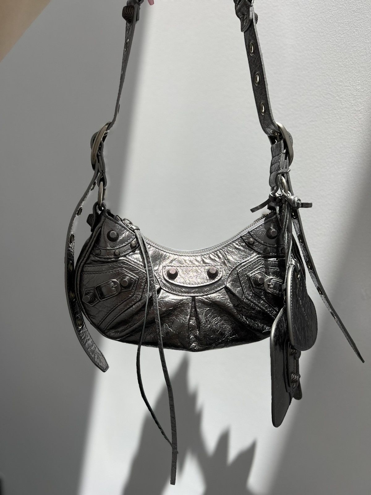 Balenciaga Balenciaga XS Le Cagole In Gunmetal/Silver Metallic Leather Size ONE SIZE - 1 Thumbnail