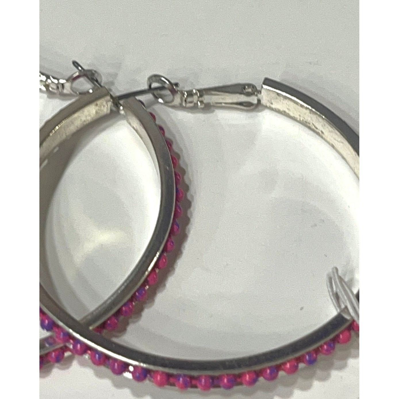 Steve Madden Steve Madden Silver-tone Hoop Earrings With Pink Beaded Det Size ONE SIZE - 8 Thumbnail
