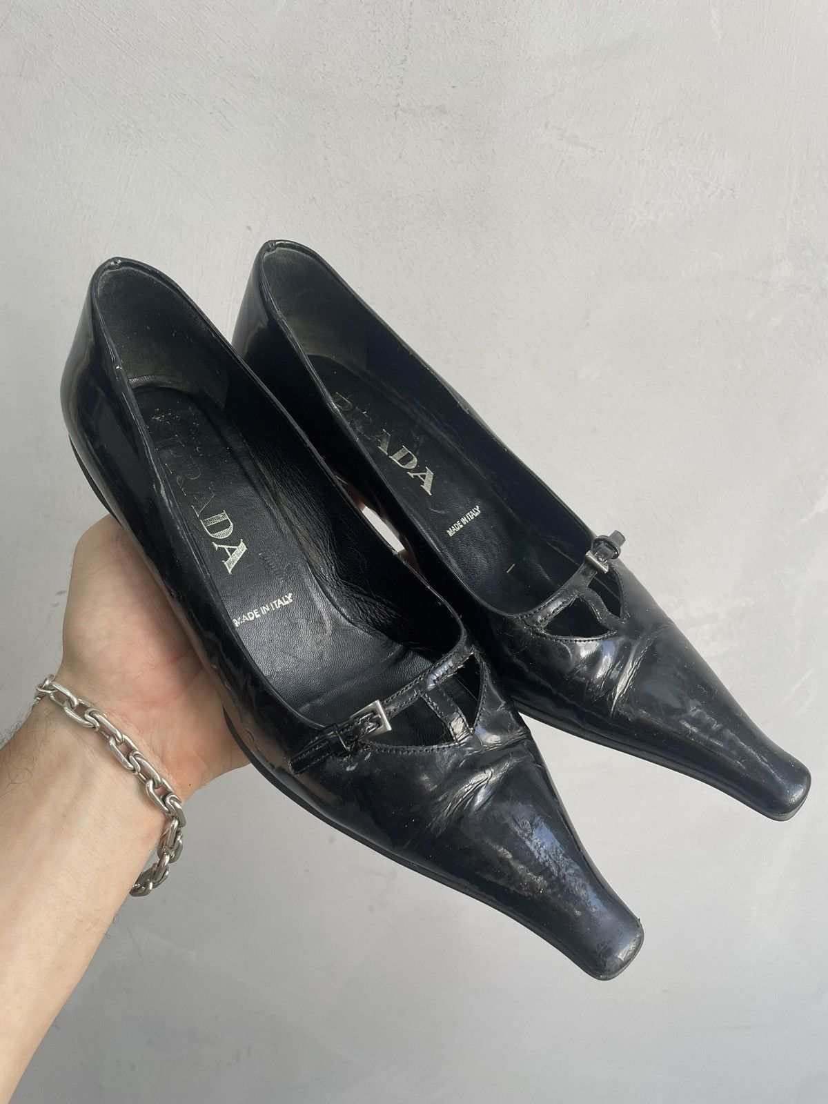 Prada PRADA Kitten Heels Patent Leather Mules Pointed Toe 37 / 7 Size US 7 / IT 37 - 1 Thumbnail
