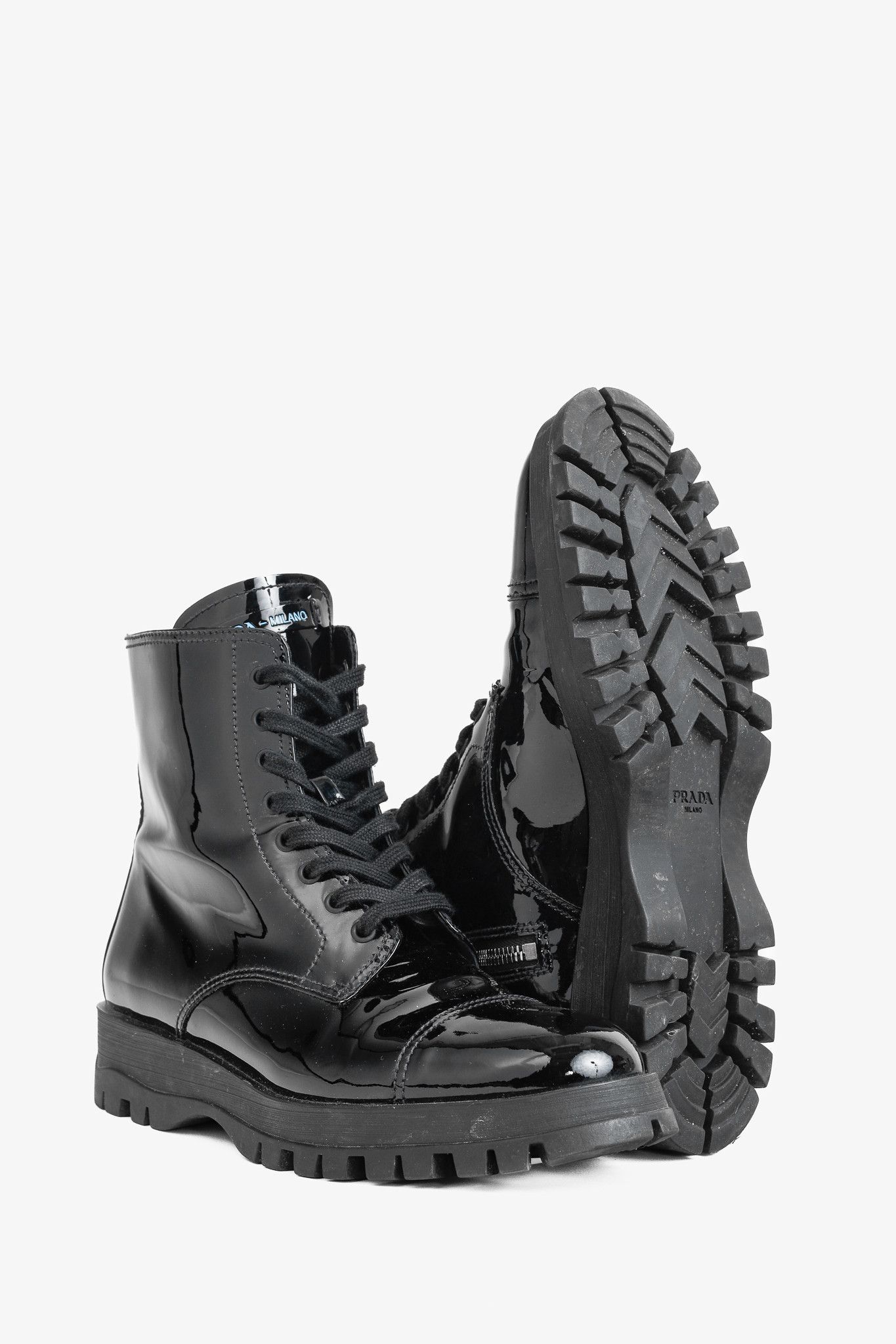 Prada Prada Calzature Donna Patent Leather Lace-up Combat Boots Size US 8 / IT 38 - 3 Thumbnail