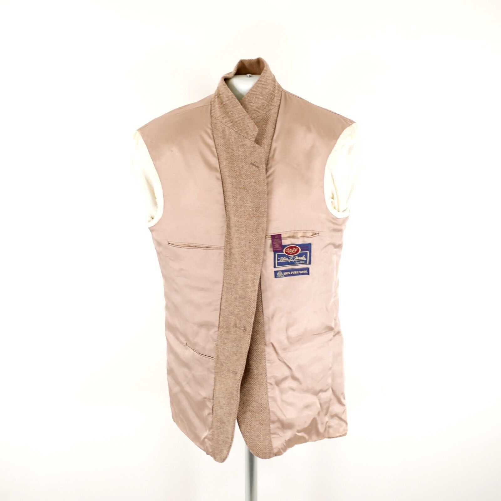 Farah WM F Farah Tweed Wool Tan Herringbone 2 Leather Button Sport Size 40L - 11 Thumbnail
