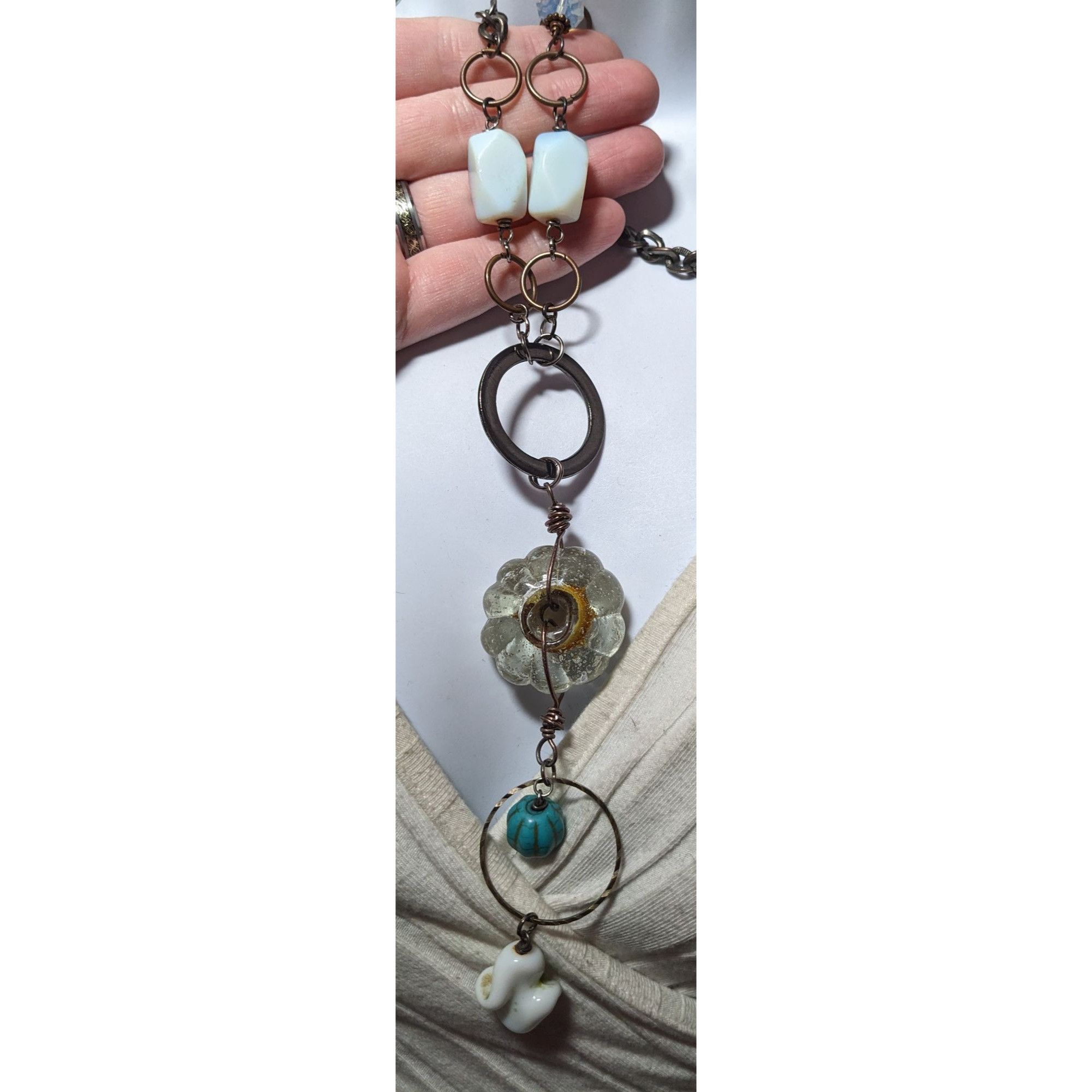 Other Handmade Upcycled Chunky Glass And Moonstone Beaded Chain Ne Size ONE SIZE - 11 Thumbnail