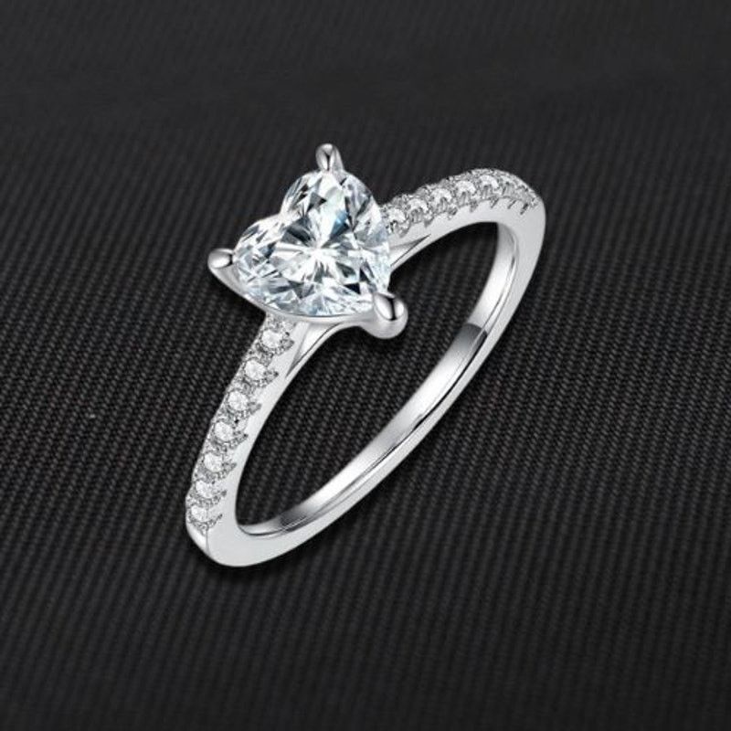 Other Moissanite Heart Ring Hidden Halo CZ Sterling Silver 6 NWT Size ONE SIZE - 1 Thumbnail