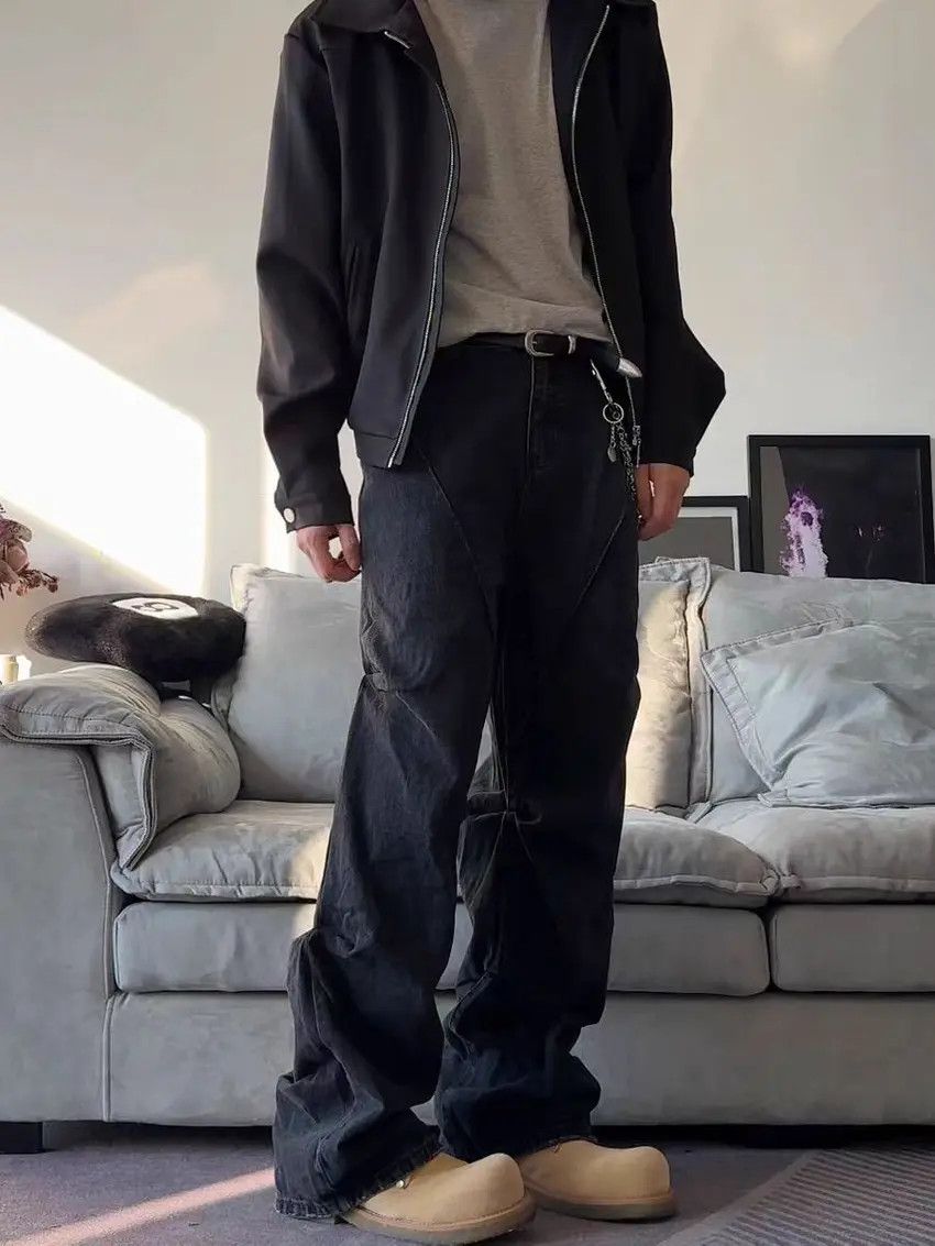 Designer × Japanese Brand Loose fitting spliced micro flare denim pants Size US 31 - 3 Thumbnail
