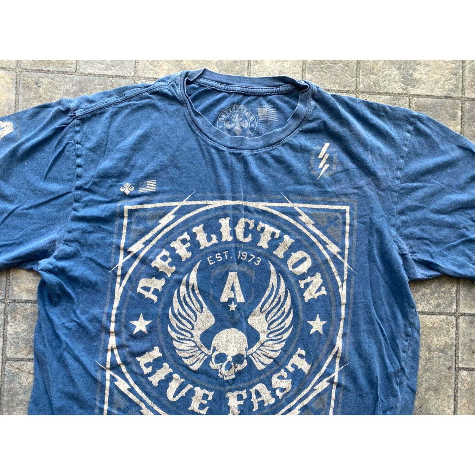 Affliction Affliction T-Shirt Men XL Blue Live Fast Skull Wings Size US XL / EU 56 / 4 - 3 Thumbnail