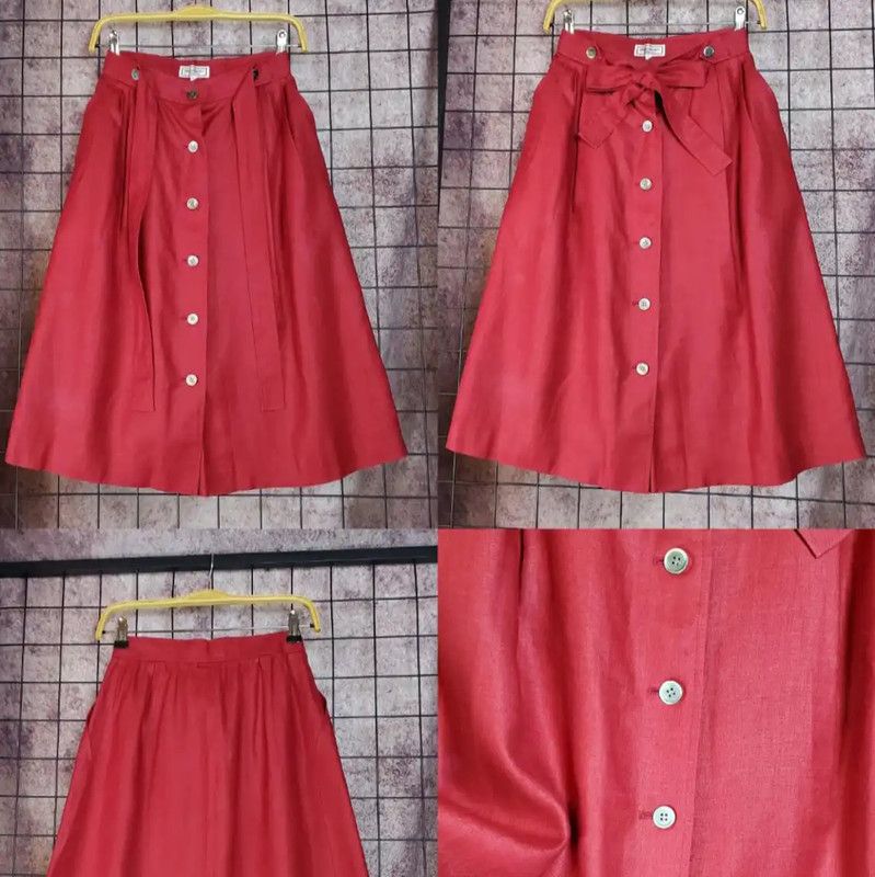 Yves Saint Laurent YSL Red Linen Midi Skirt for Summer 0089 Size 29" - 1 Thumbnail