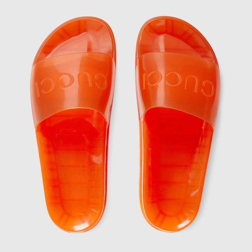 image of Gucci Logo Rubber Slides In Orange, Men's (Size 11)