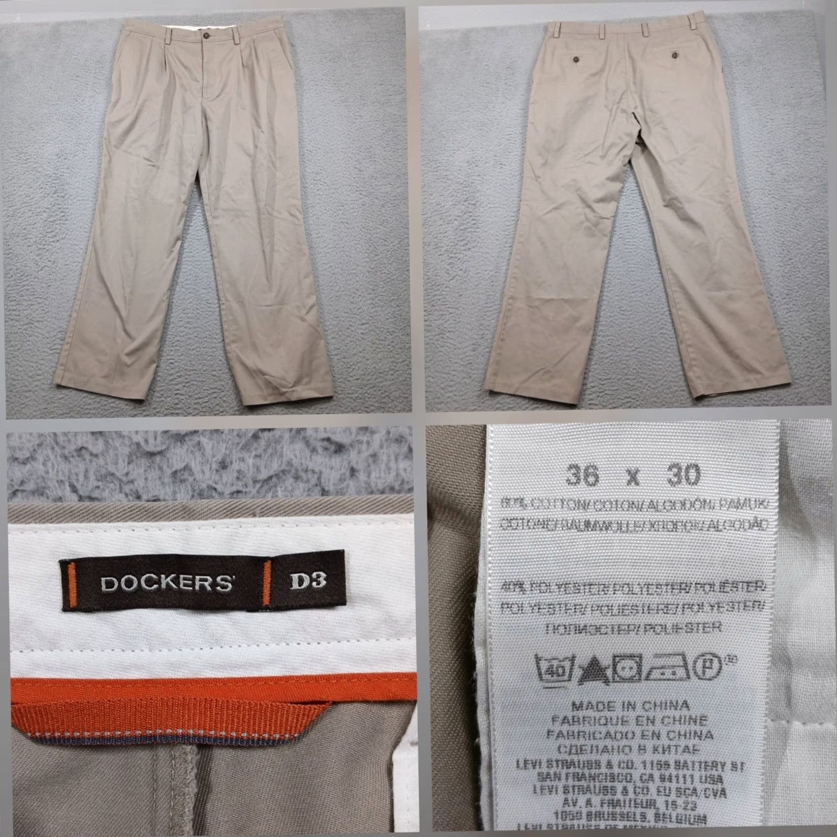 Dockers Dockers D3 Classic Fit Chino Pants Mens 36x30 Khaki Cotton Blend Size US 36 / EU 52 - 2 Thumbnail