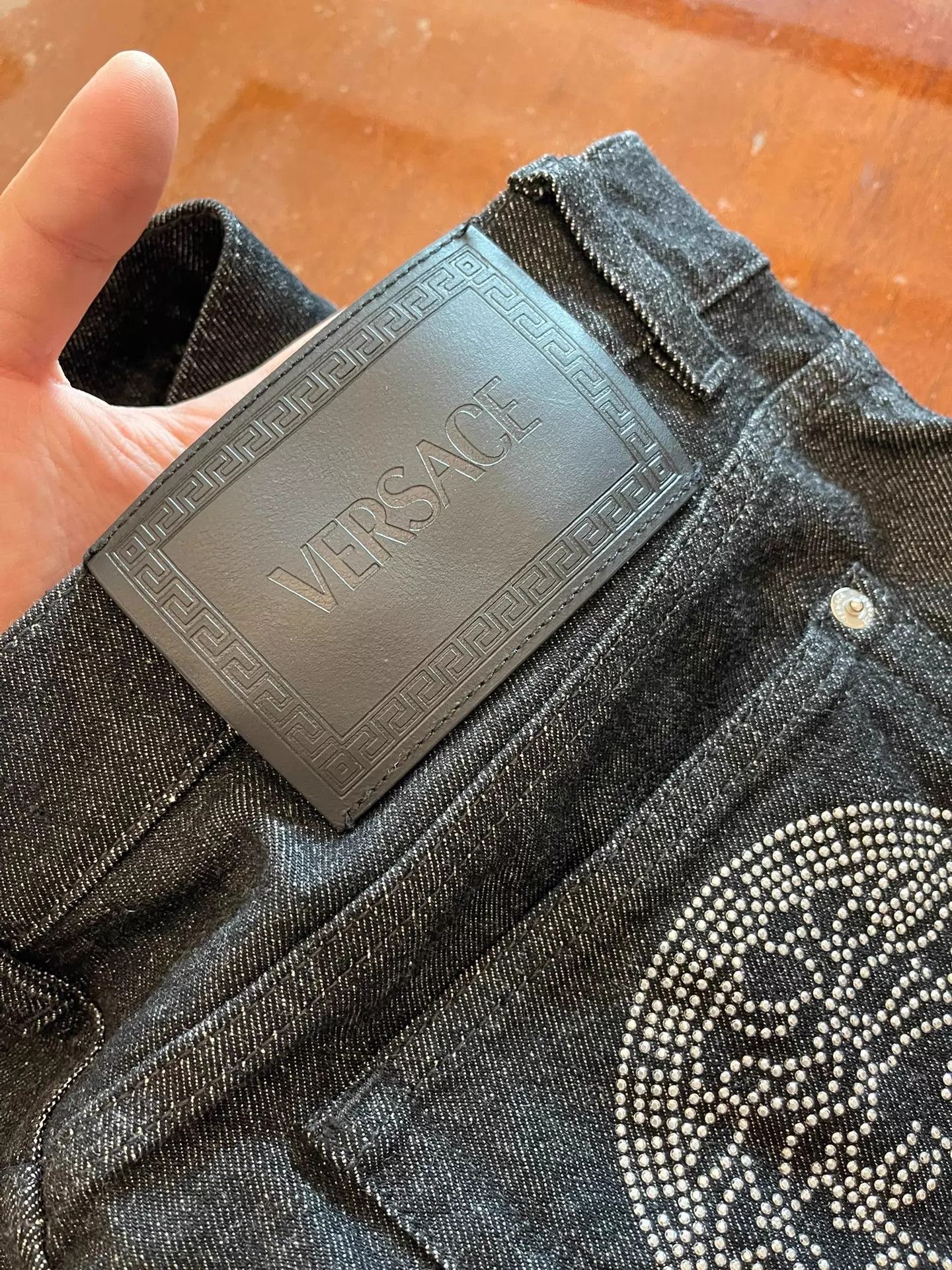 Versace Versace Gray Crystal Logo Back Pocket Jeans 35 Size US 35 - 4 Thumbnail