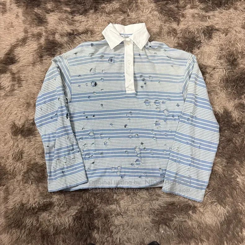 Acne Studios Acne Studios Distressed Faded Ripped Striped Long Sleeve P Size US XXS / EU 40 - 1 Thumbnail