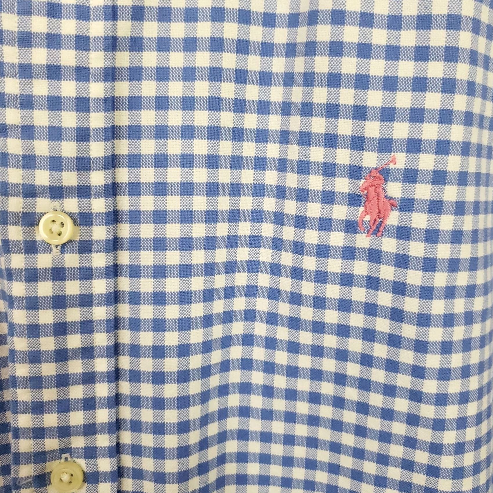 Ralph Lauren Ralph Lauren Mens XL Blue White Check Long Sleeve Slim Stretch Oxford Shirt Size US XL / EU 56 / 4 - 5 Thumbnail