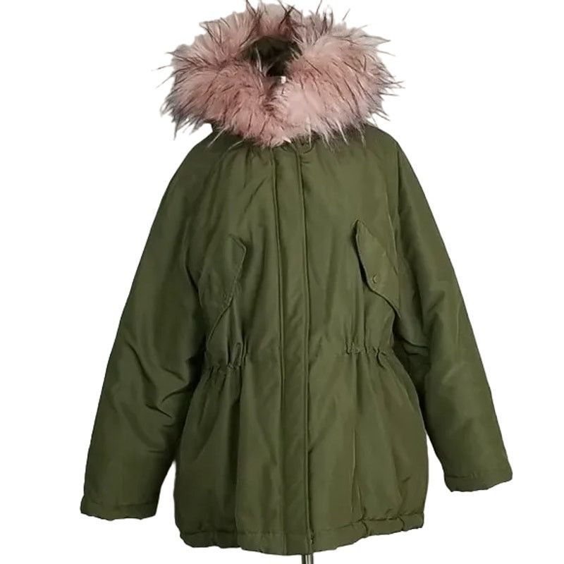 H&M H&M Parka Jacket Women M Khaki Green Hood Faux Fur Trim Coat Size M / US 6-8 / IT 42-44 - 2 Thumbnail