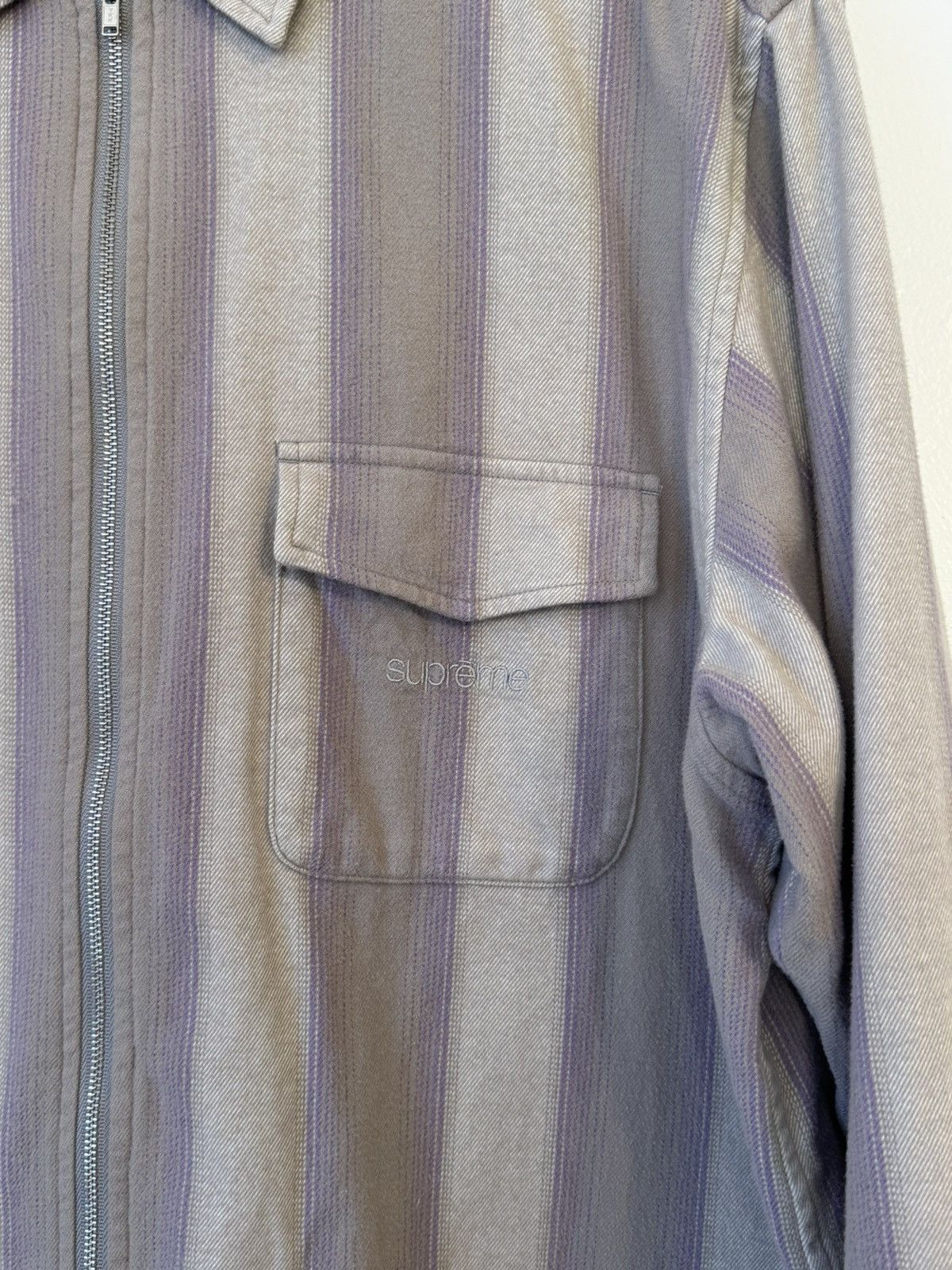 Supreme Supreme Stripe Flannel Zip Up Shirt - Grey / Large | Grailed