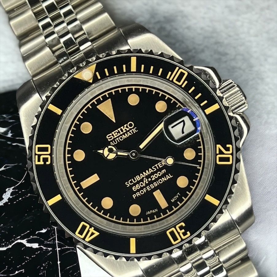 Japanese Brand Seiko Mod Submariner Black Beige Jubilee Steel Watch NH35 Size ONE SIZE - 3 Thumbnail