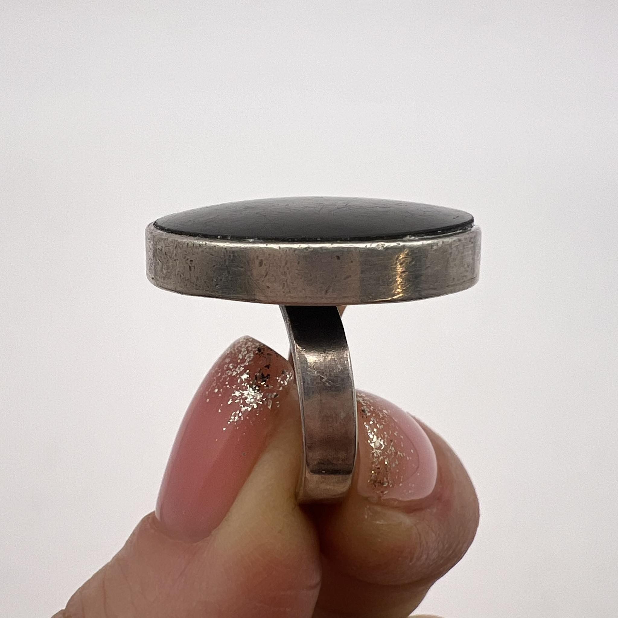 Vintage Sterling Silver Jewelry Ring Black Stone Size 6.5