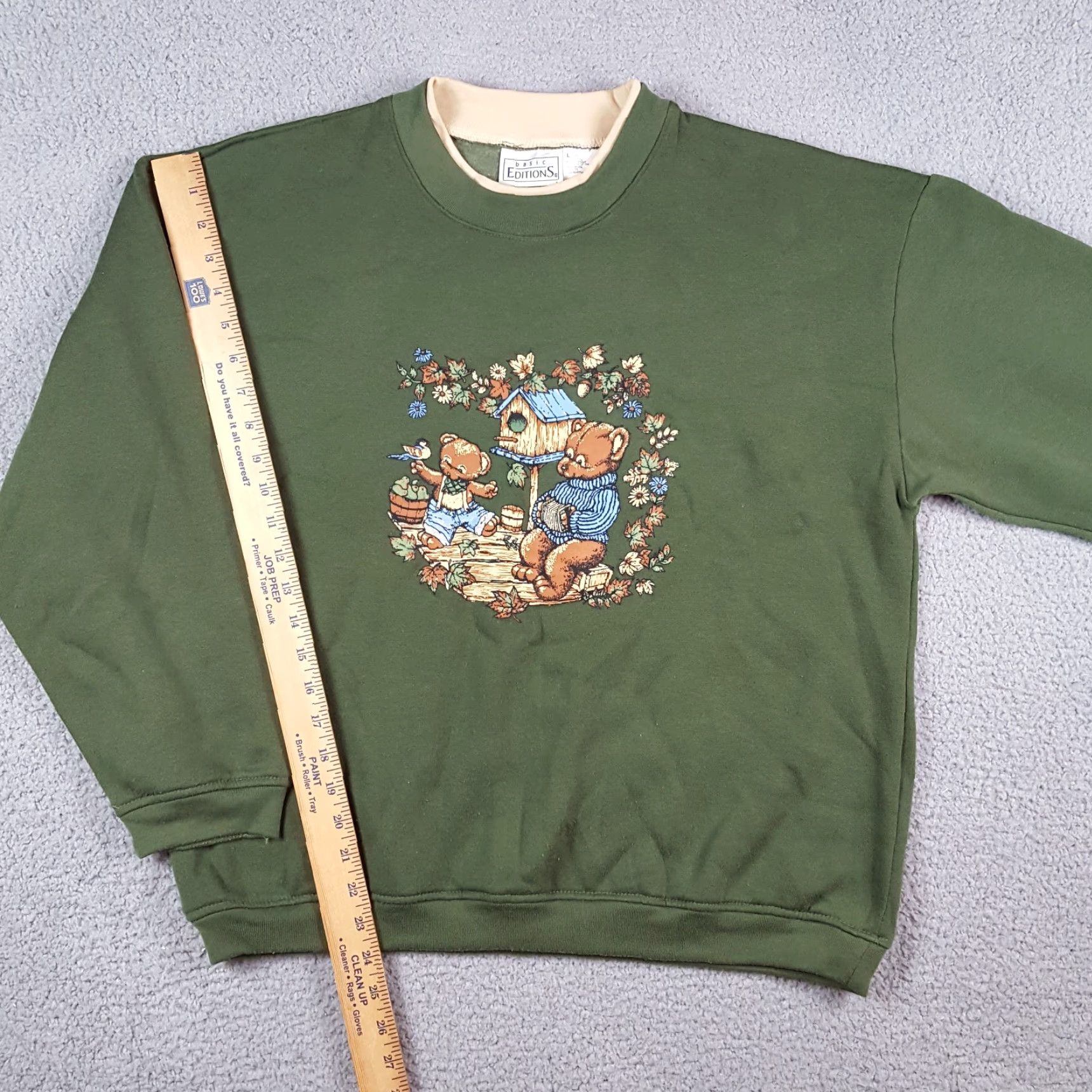 Basic Editions VINTAGE Basic Editions Sweatshirt Women's L Green 90s Teddy Bear Leaves Crewneck Pullover Sweatshirt Size L / US 10 / IT 46 - 8 Thumbnail