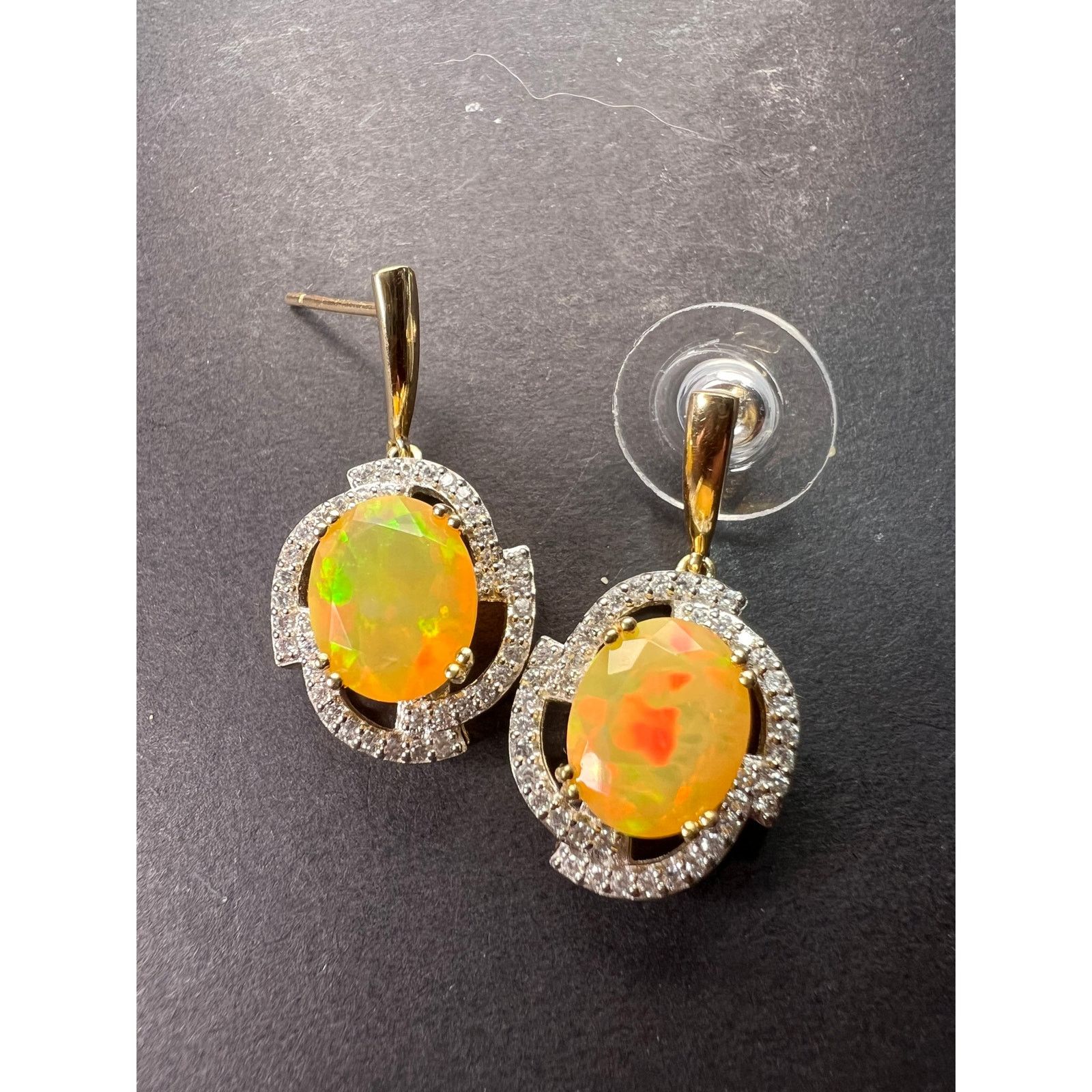 Other 10k gold Ethiopian opal and white zircon earrings Size ONE SIZE - 2 Thumbnail