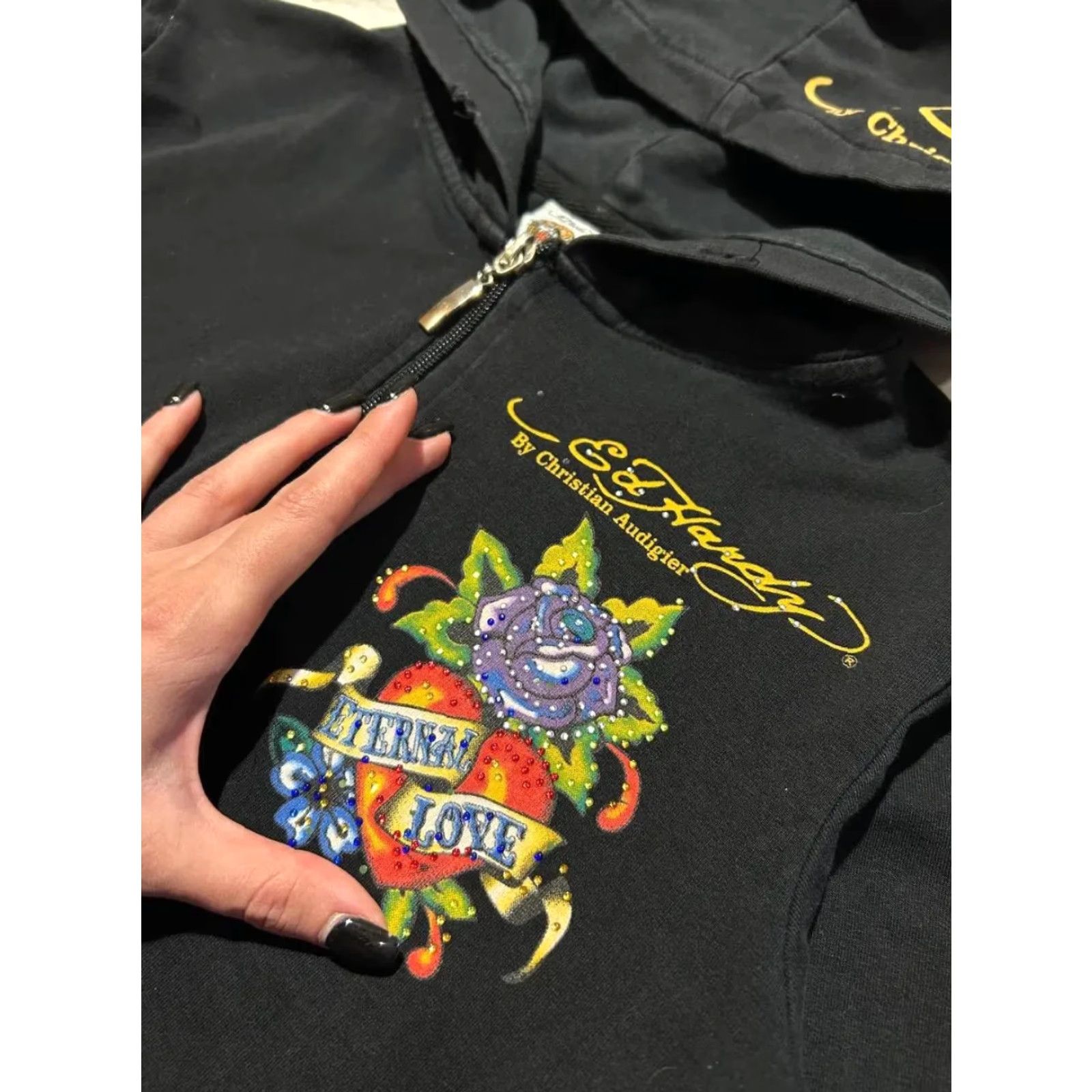Ed Hardy VINTAGE Ed Hardy By Christian Audigier Hoodie Y2K Full Zip Women Size S Black Size S / US 4 / IT 40 - 7 Thumbnail