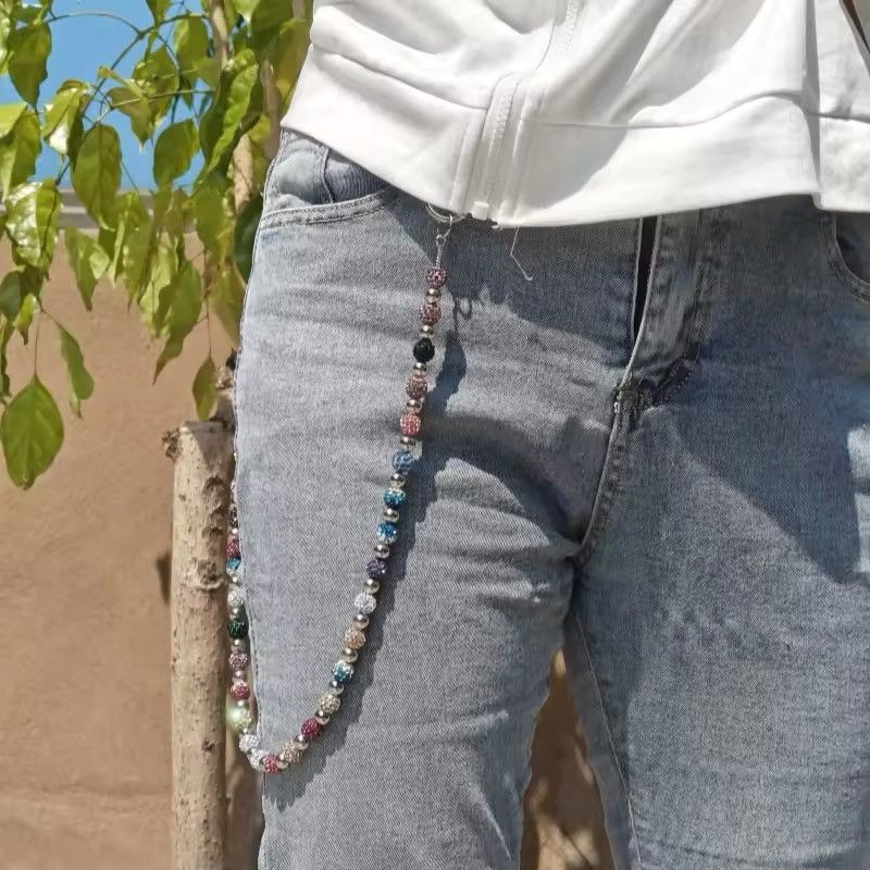 Other Round Bead Rhinestone Multicolor Punk Pants Chain Size ONE SIZE - 2 Thumbnail