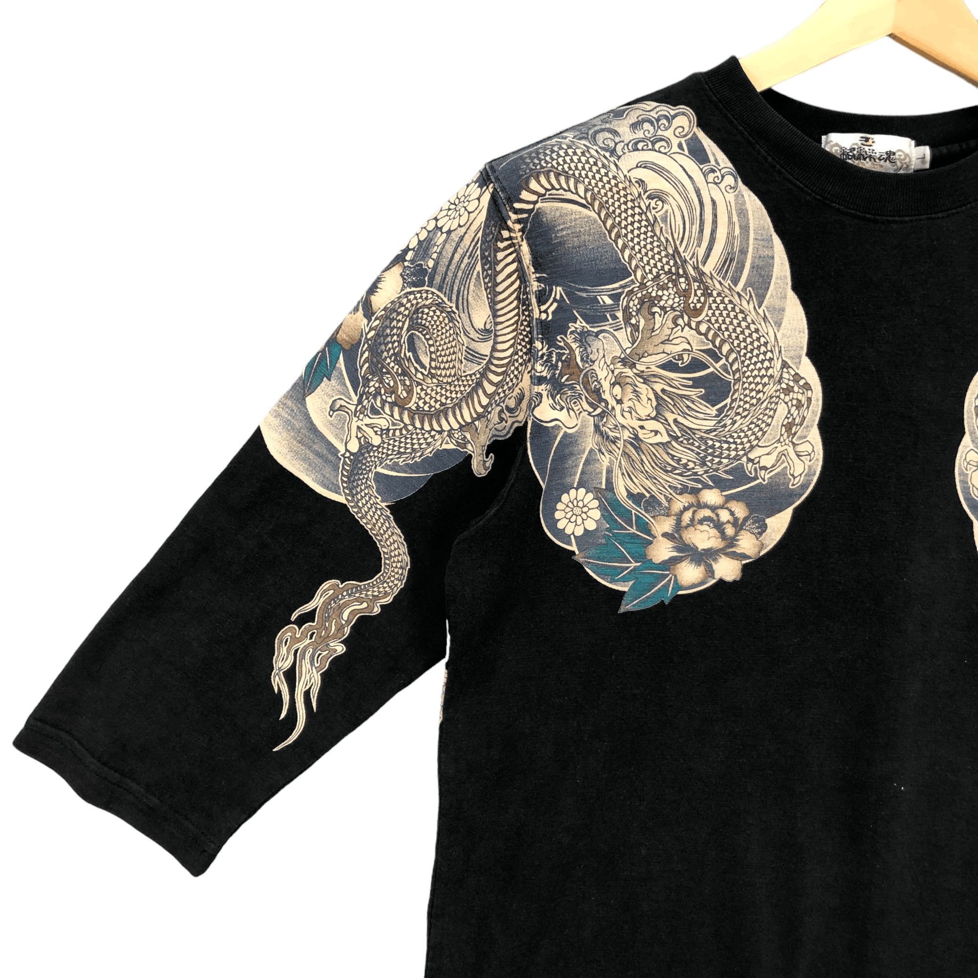 Japanese Brand VINTAGE KARA KURI TAMASHI ART YAKUZA DRAGON 3Q TEE #6014-218 Size US L / EU 52-54 / 3 - 6 Thumbnail