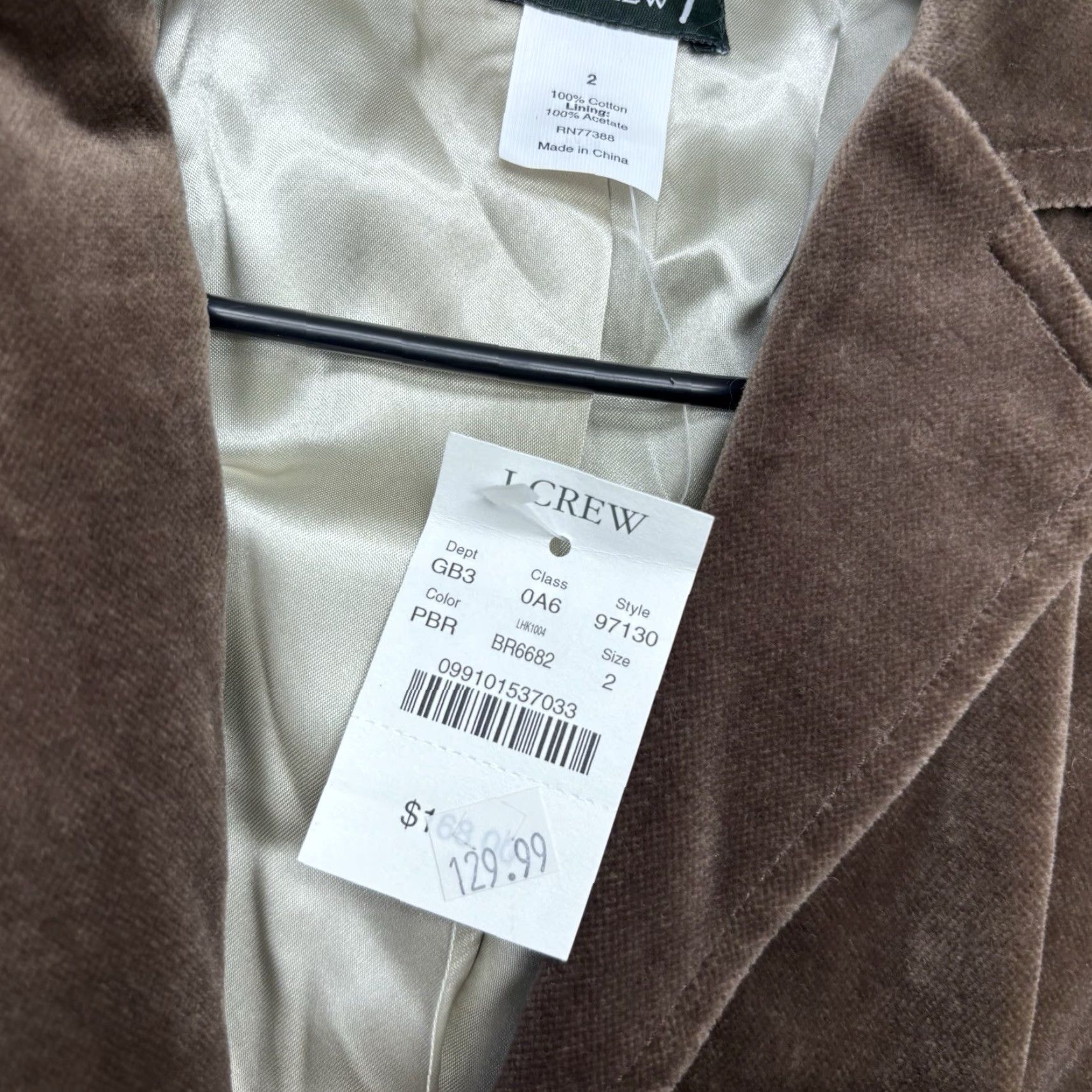 J.Crew J.CREW Blazer Womens 2 Brown Velvet Velour Surgeon Cuffs Suede Preppy 90s NWT Size XS / US 0-2 / IT 36-38 - 6 Thumbnail