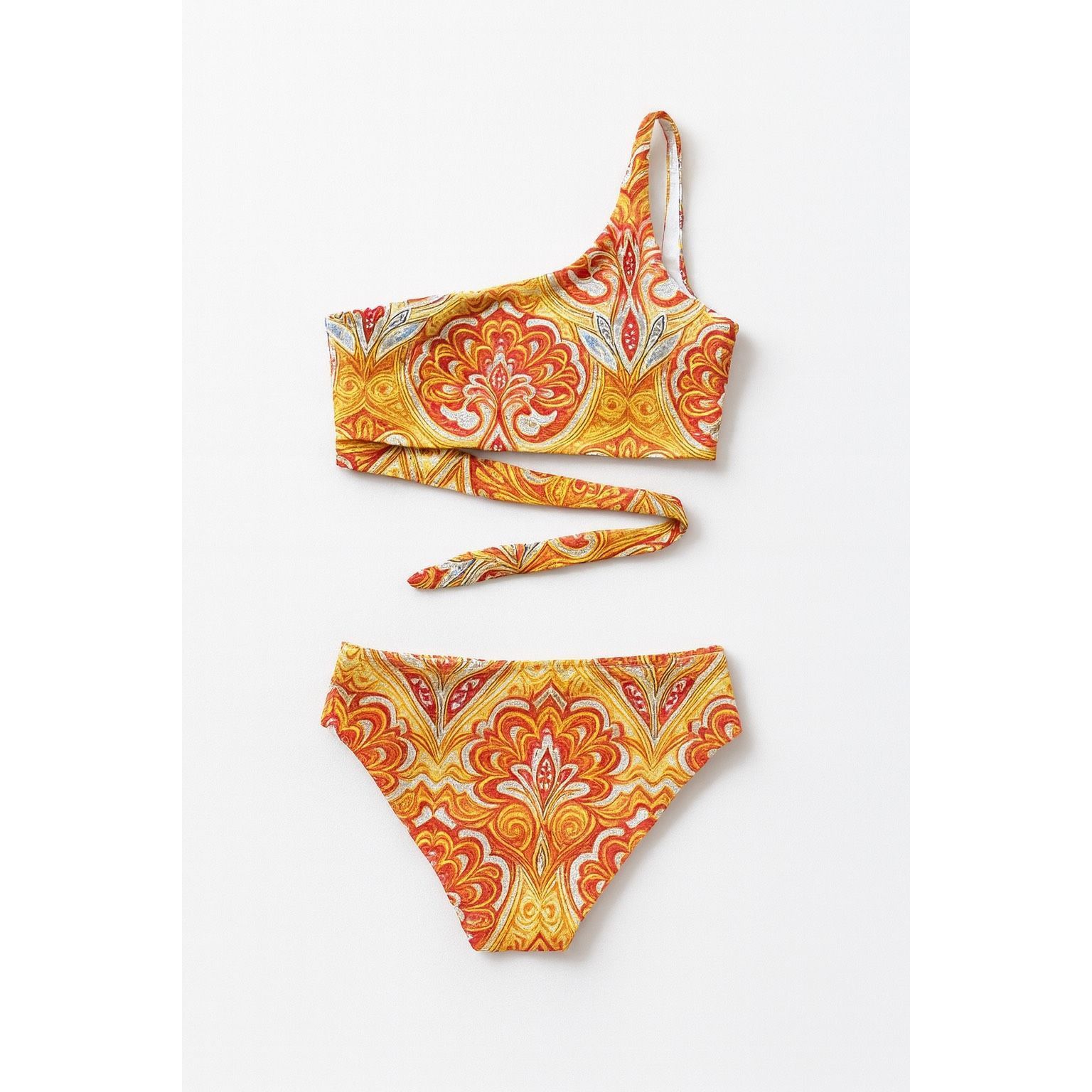 Shein SHEIN Orange Boho One-Shoulder Bikini Set – High-Waisted, Wo Size ONE SIZE - 2 Thumbnail