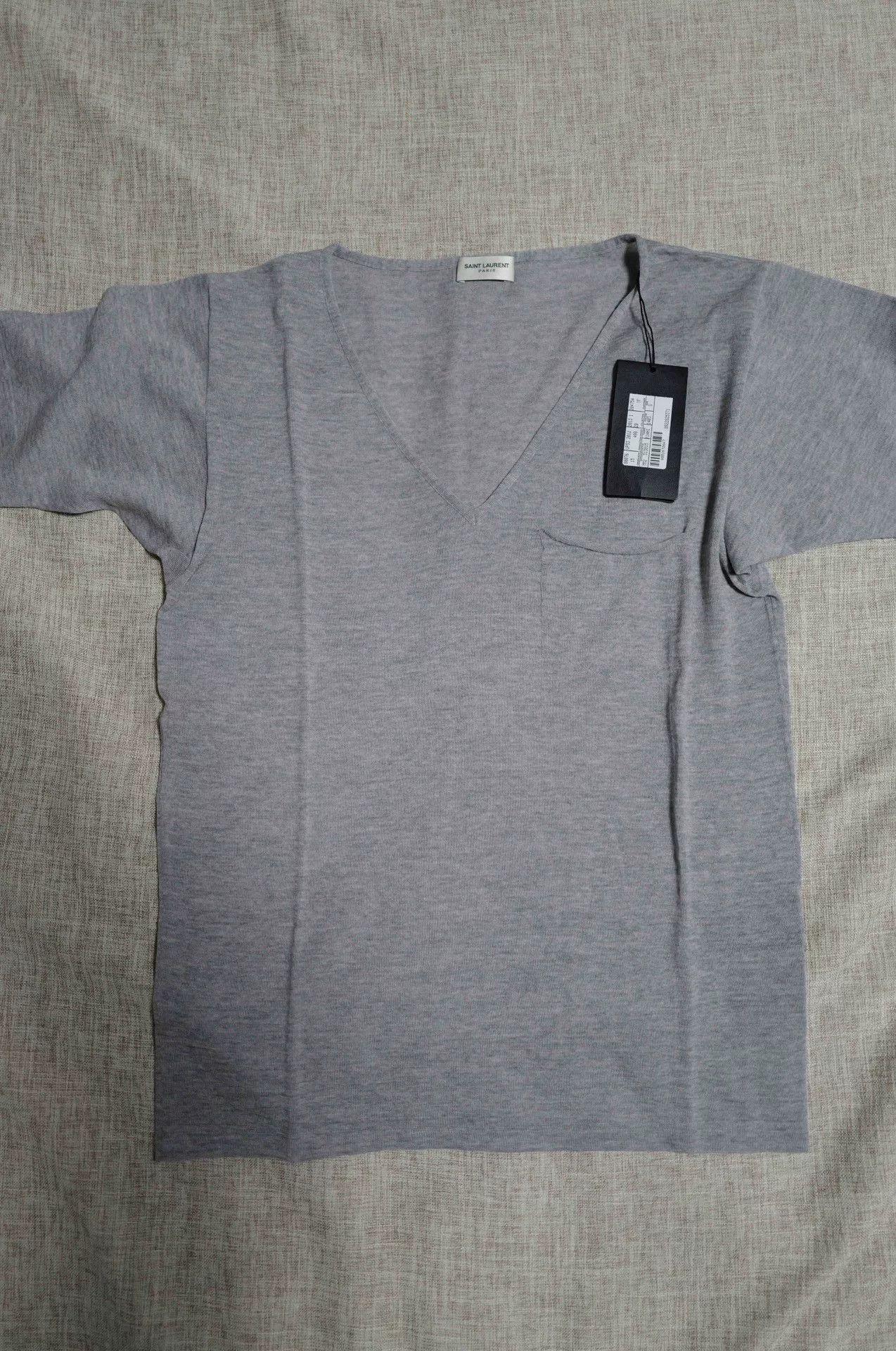 Saint Laurent Paris gray merino wool tee with pocket. Size US S / EU 44-46 / 1 - 1 Thumbnail