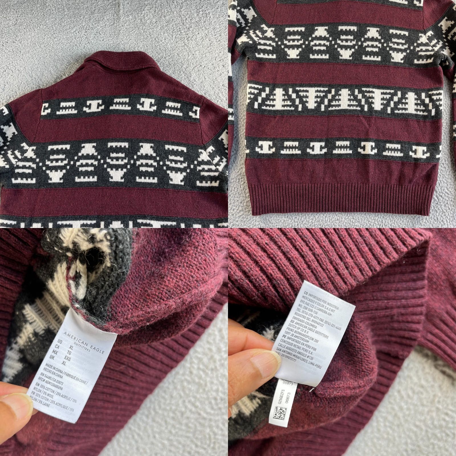 American Eagle Outfitters NEW American Eagle Outfitters Sweater Mens Extra Large Red Wool Aztec Southwestern Shawl Collar Pullover Knit Shirt? Size US XL / EU 56 / 4 - 8 Thumbnail