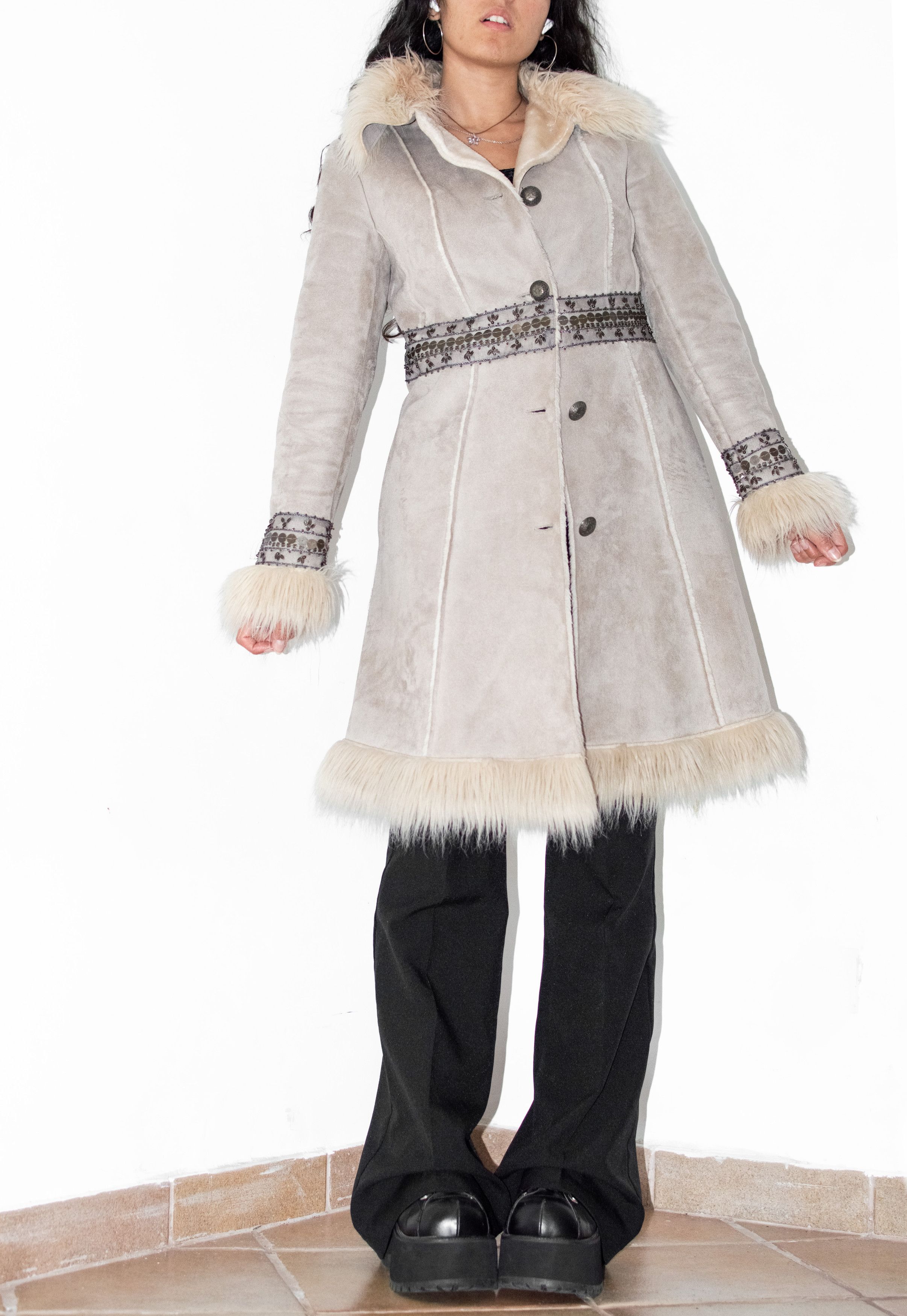 Vintage Y2k Beige Embroidery Faux Fur Penny Lane Coat Size S / US 4 / IT 40 - 5 Thumbnail